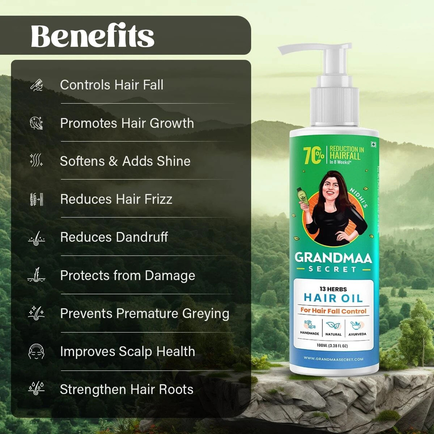 Image of NIDHI'S GRANDMAA SECRET 13 Herbs Hair Oil for Hair Fall Control, Hair Growth & Hair Thinning Hair Oil (200 ml)