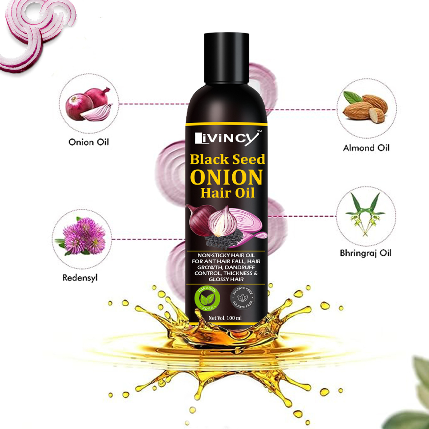 Image of Livincy onion oil for hair growth red onion oil black seed onion oil hair growth oil Hair Oil