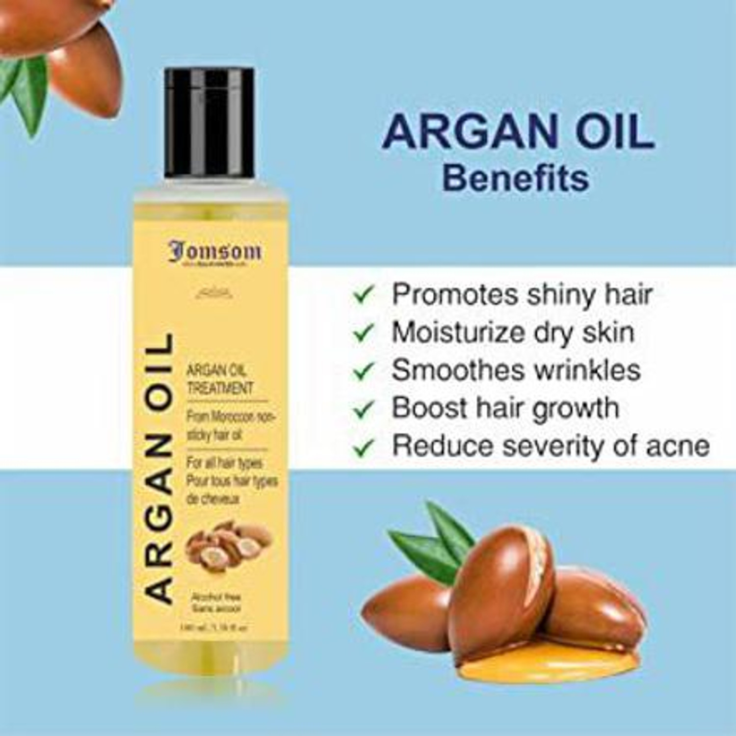 Image of JOMSOM Ayurvedic Moroccan Argan with Moroccan Strengthen Dull & Hair /100% Vegan Hair Oil