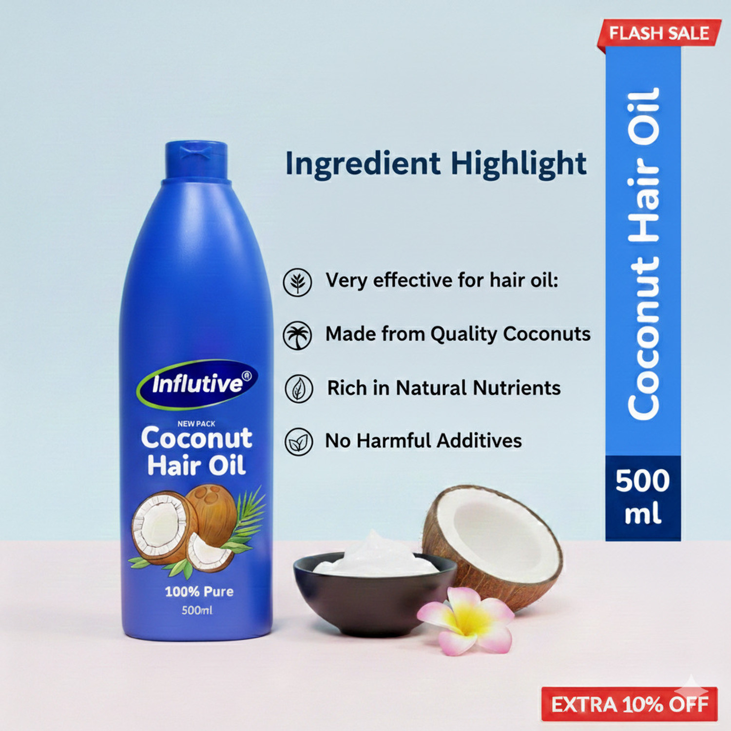 Image of Influtive COCONUT HERBAL HAIR OIL 500ml NEW PACK Hair Oil