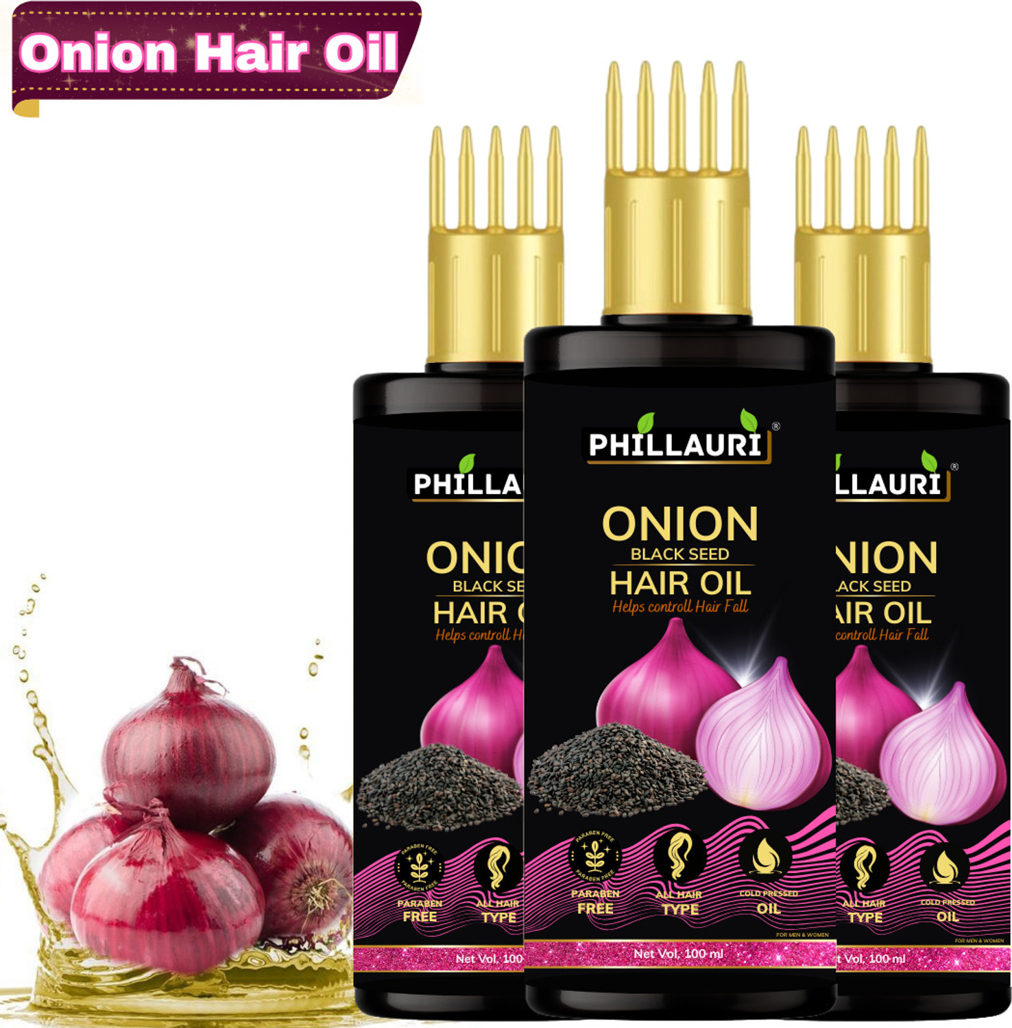 Image of Phillauri Black Seed Onion Hair Oil Hair Regrowth For Men And Women Beautiful Hair Hair Oil