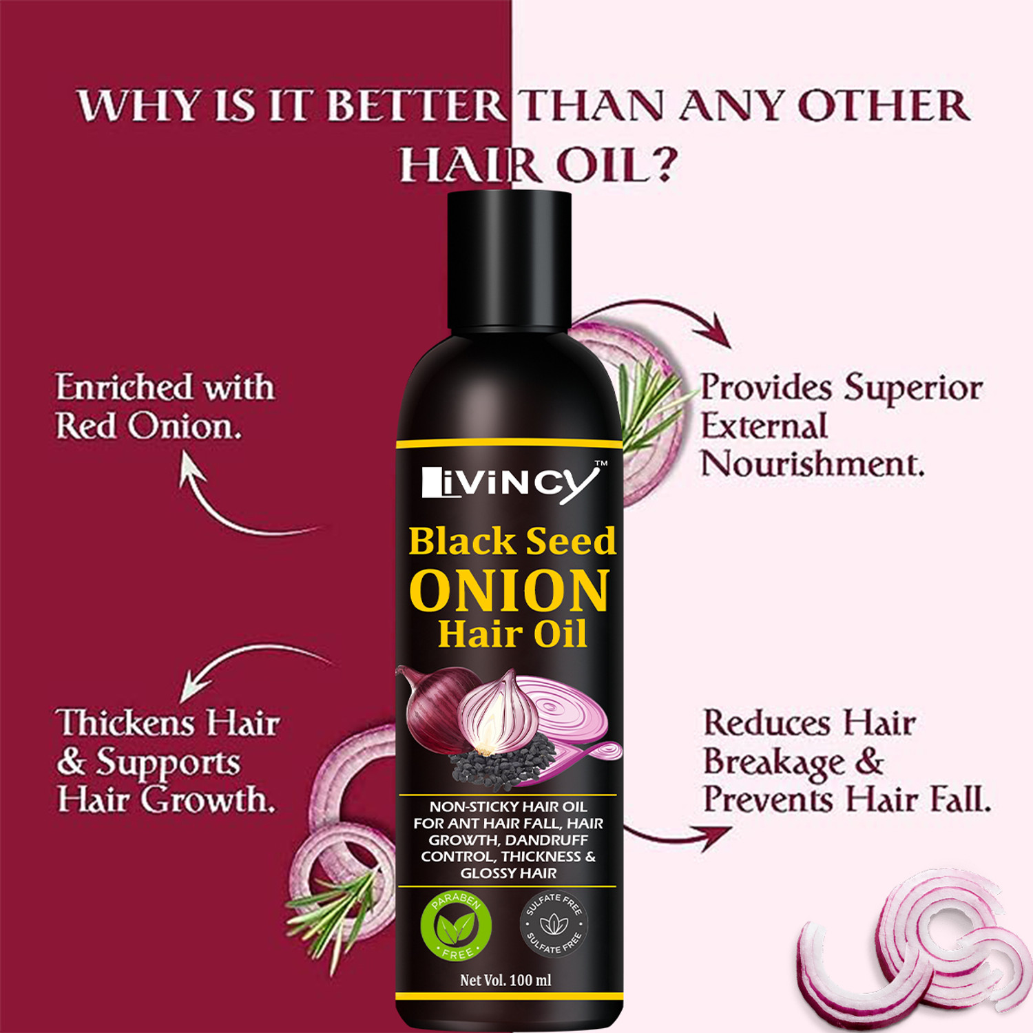 Image of Livincy onion oil for hair growth red onion oil black seed onion oil hair growth oil Hair Oil