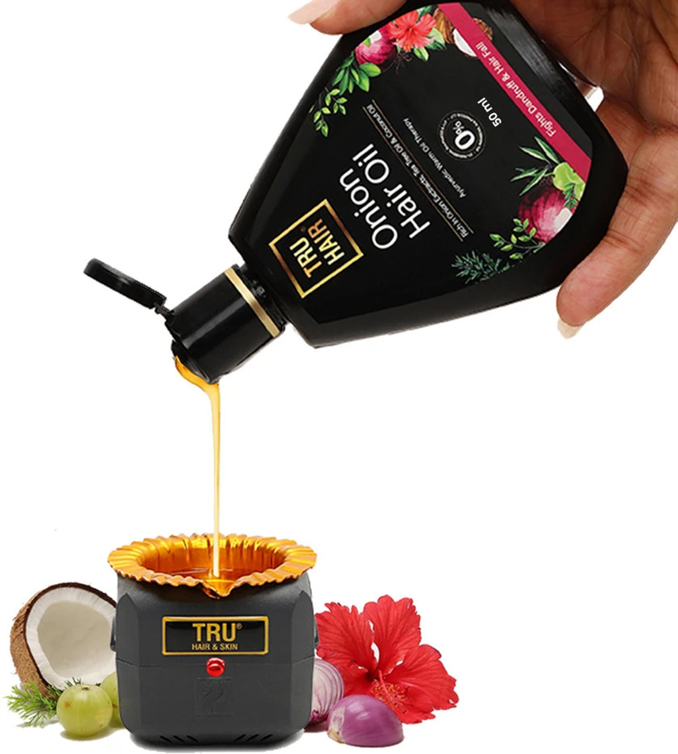 Image of TRU HAIR Onion Oil with Heater to warm the Oil Hair Oil