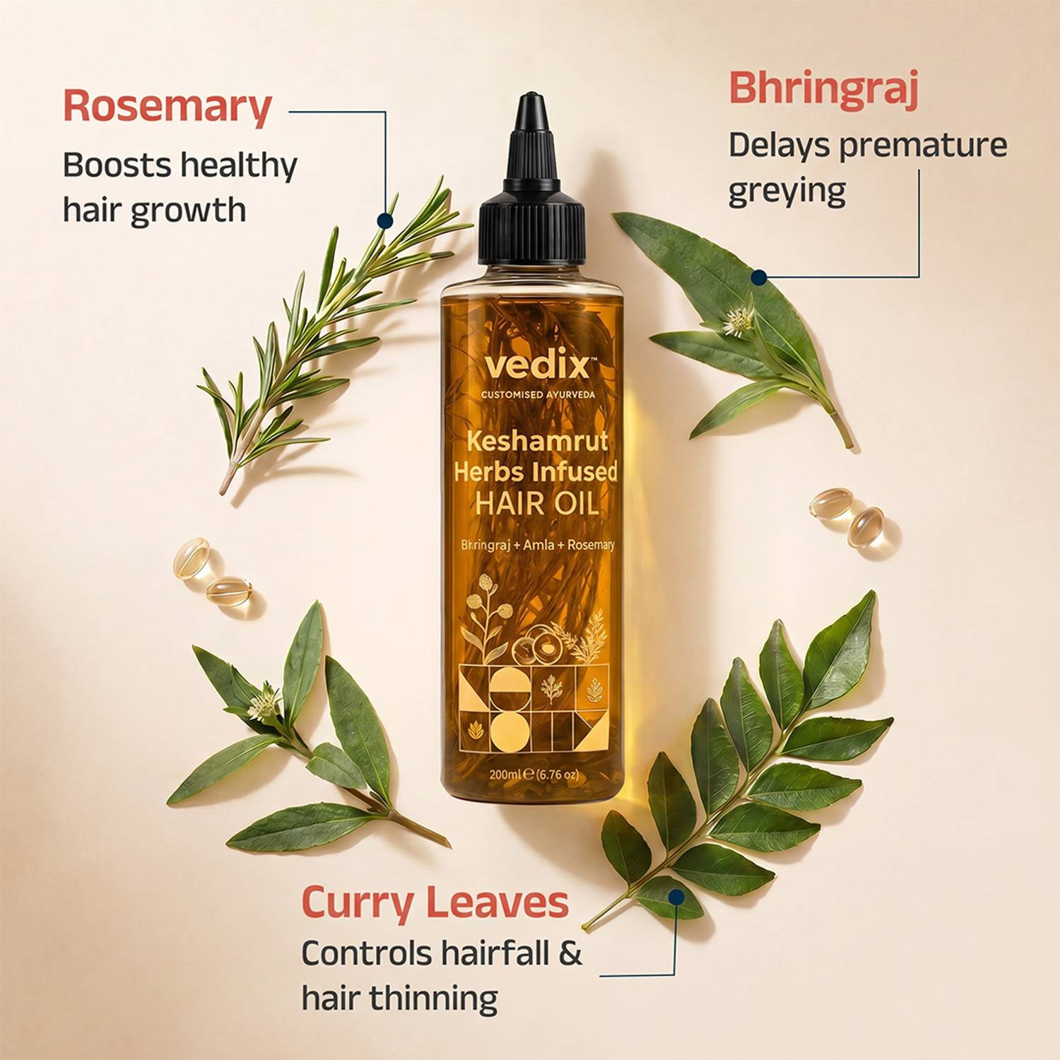 Vedix Keshamrut Herb Infused Ayurvedic Hair Oil, 3 Pack - Image 3