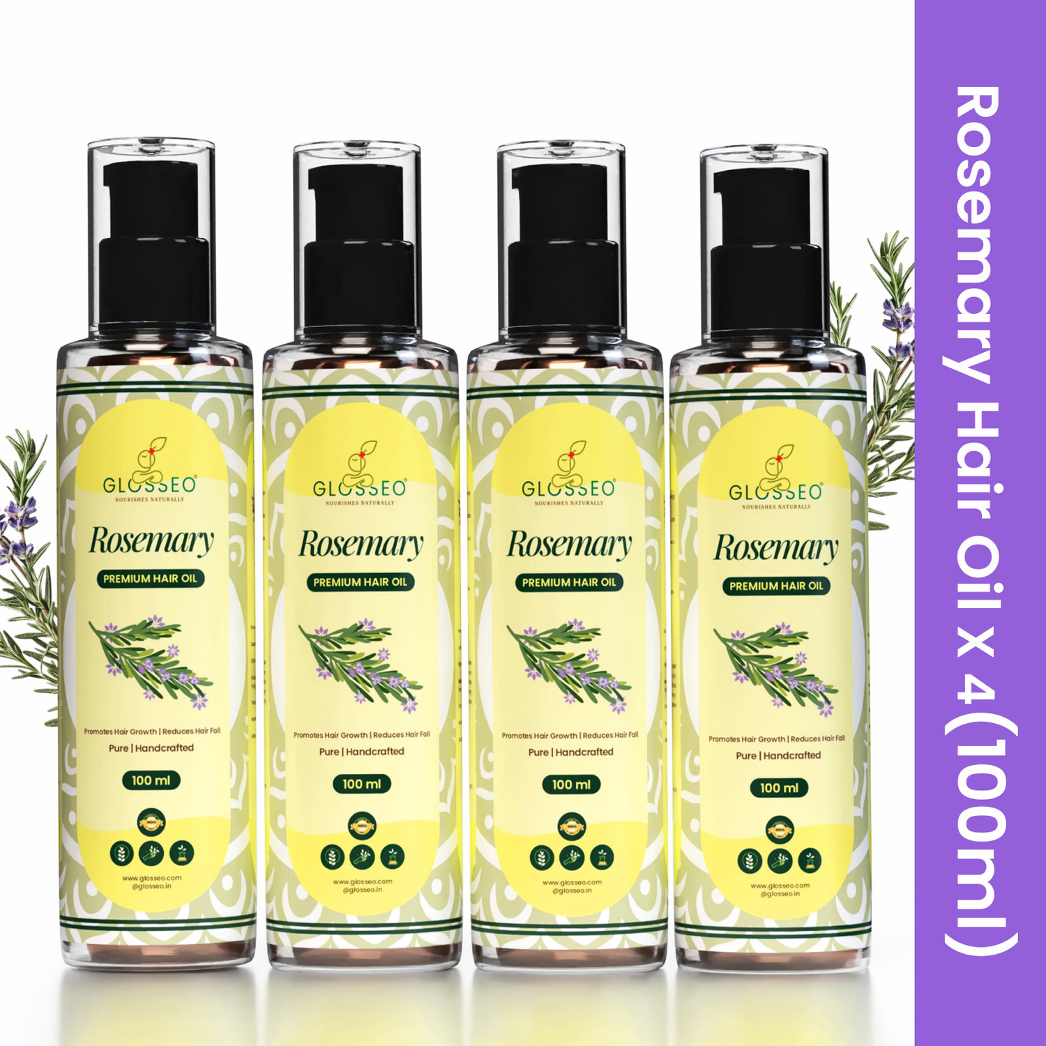 Image of Glosseo Rosemary Hair Oil 4 Qty. | Double Growth & Stop Hairfall in 2 week | Scalp Food Hair Oil