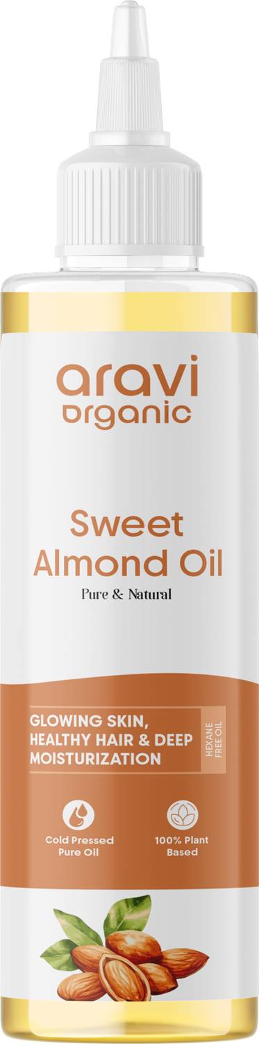 Aravi Organic 100% Pure Cold Pressed Almond Oil - For Healthy Hair Growth and Skin Care Hair Oil