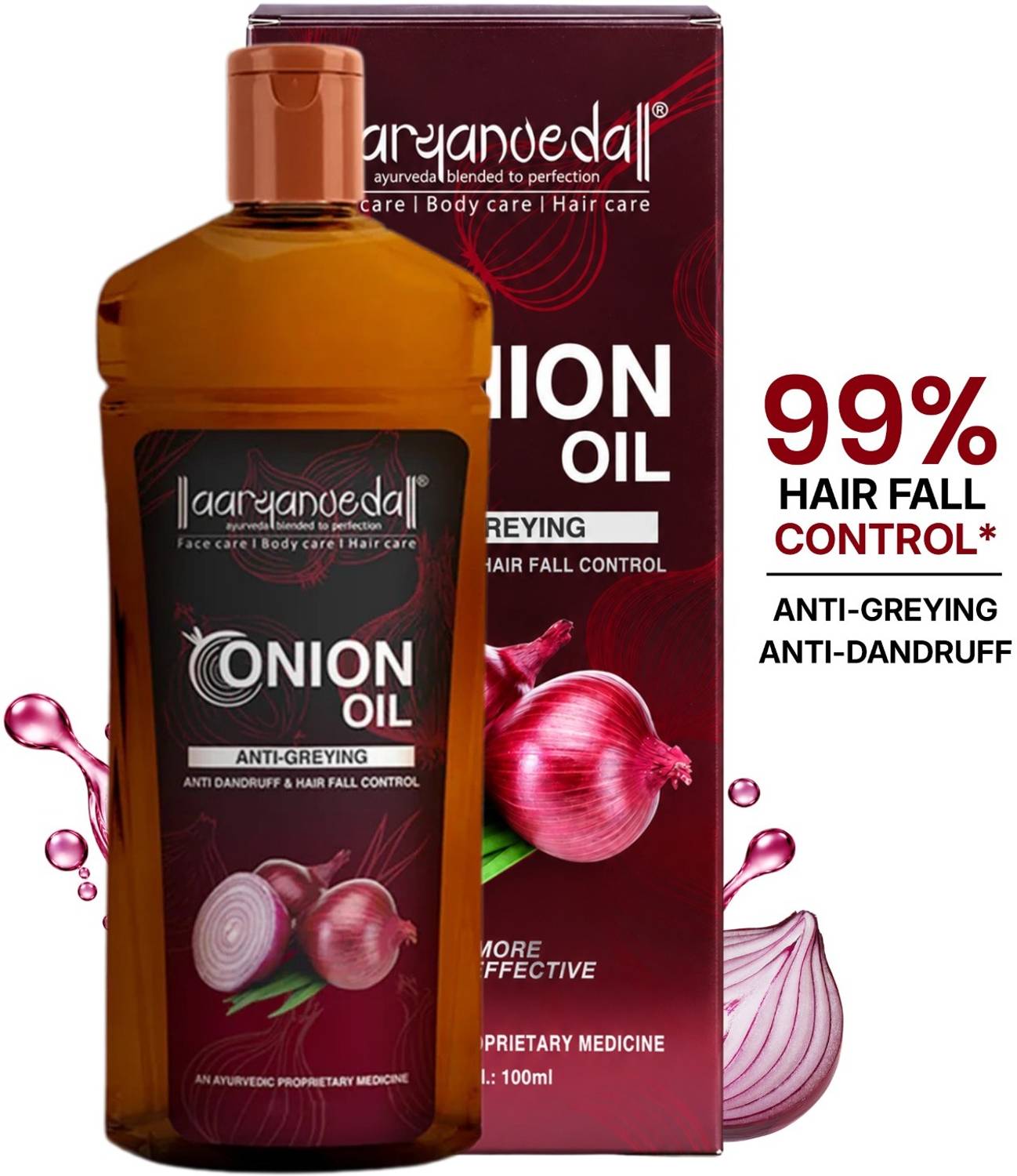 Aaryanveda Red Onion Oil & Black Seed Oil With No Mineral Oils For Controls Hair Fall Hair Oil