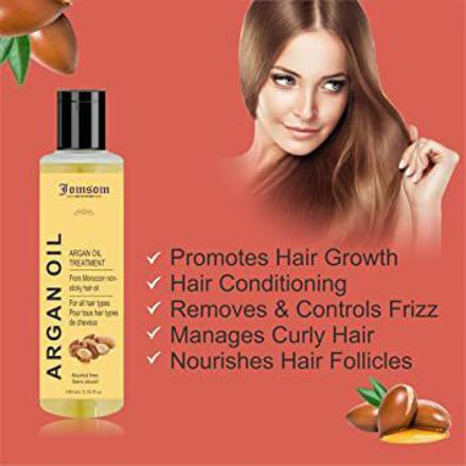 Image of JOMSOM Ayurvedic Moroccan Argan with Moroccan Strengthen Dull & Hair /100% Vegan Hair Oil