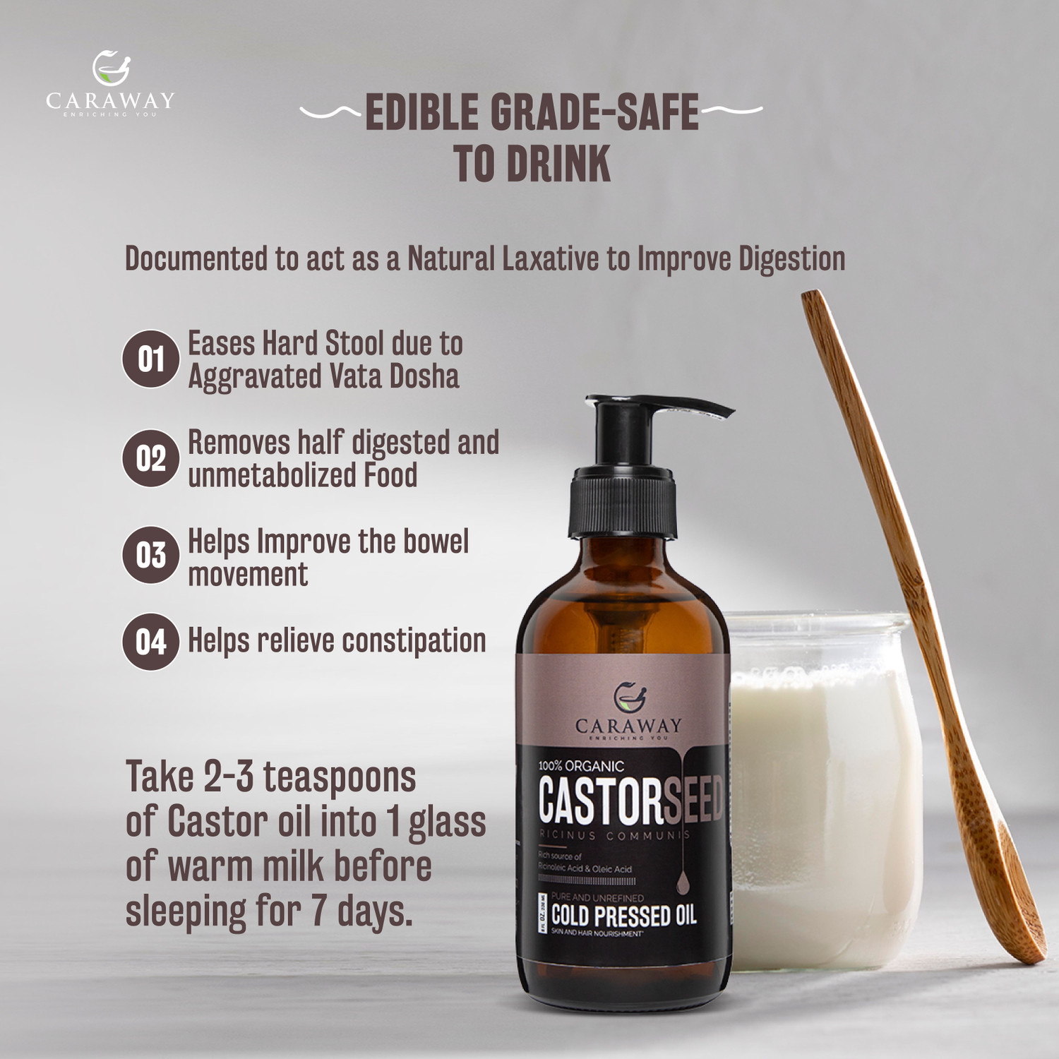 Image of Caraway Organic Cold Pressed Castor for Growth and Constipation Relief Hair Oil