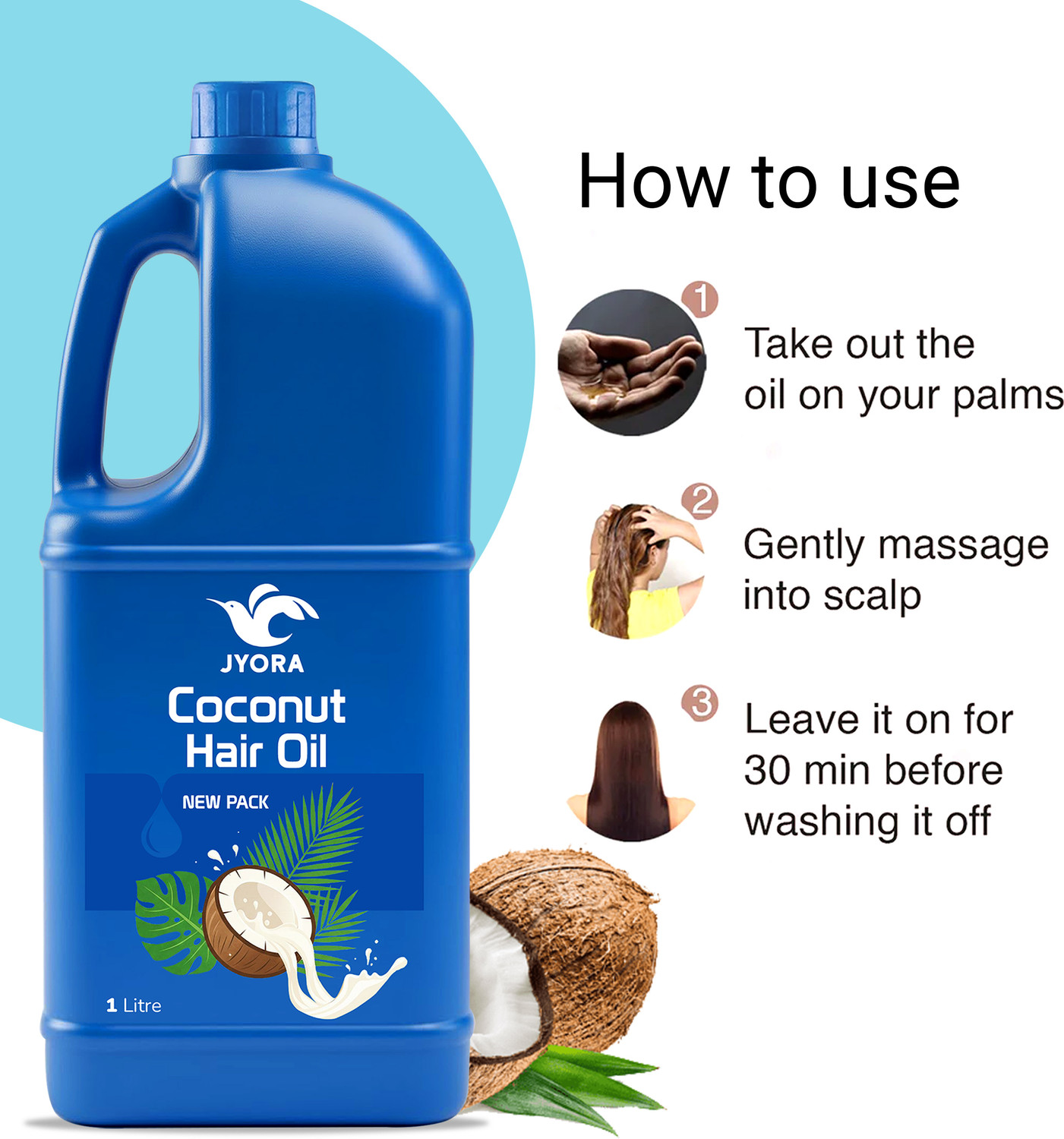 Image of JYORA Coconut Hair Oil Hair Growth, Hair Fall Control & Anti Dandruff | Pure Coconut Hair Oil