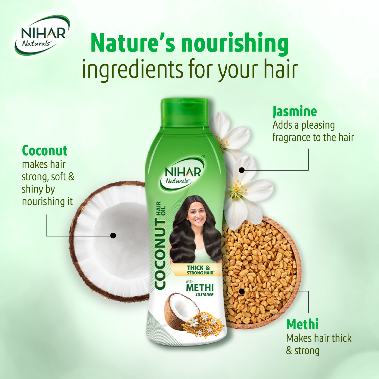 Image of NIHAR Naturals Non Sticky, Coconut Hair Oil For Thick & Strong Hair, Jasmine Hair Oil