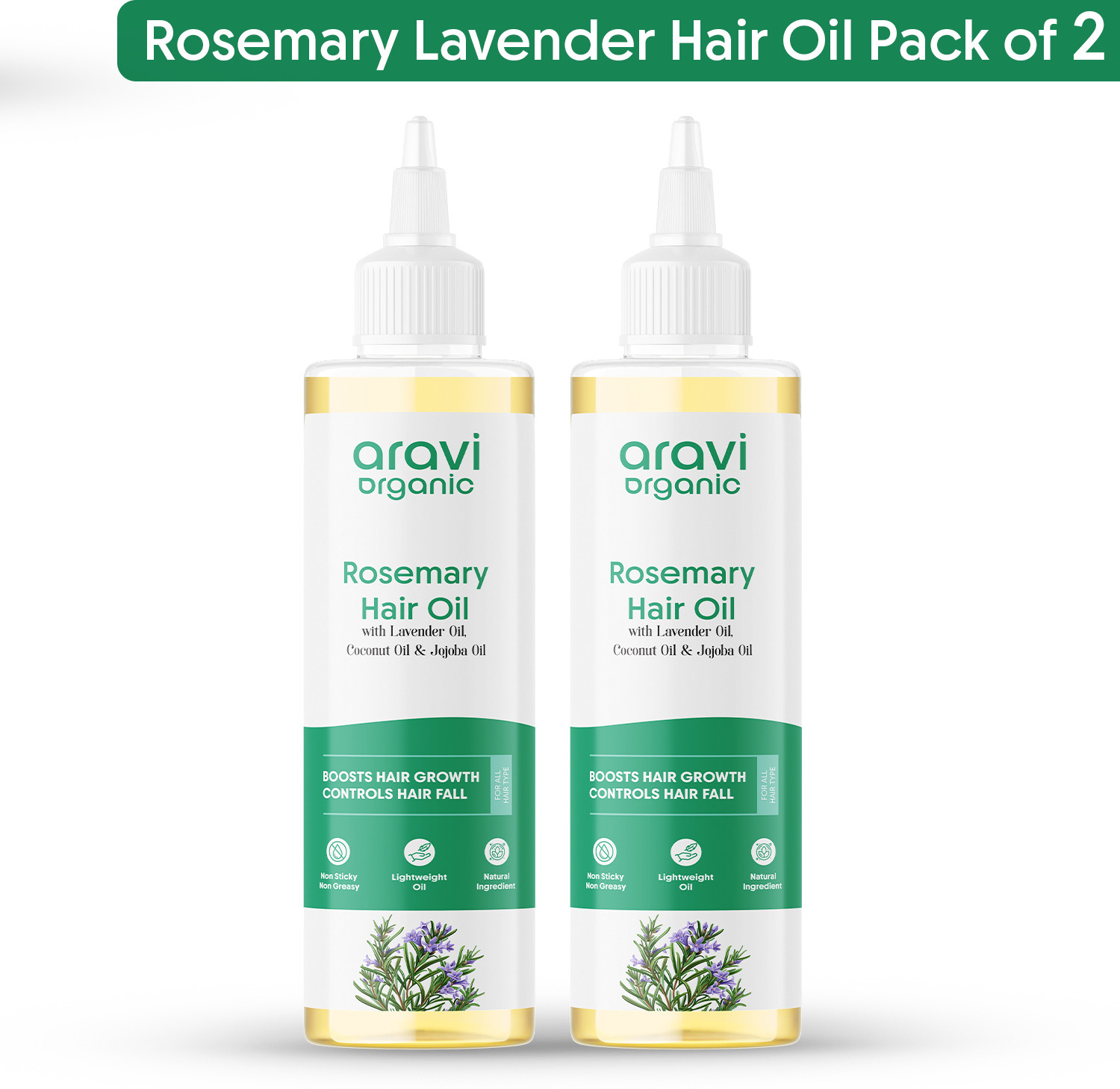 Image of Aravi Organic Rosemary Lavender Hair Oil for Faster Growth & Scalp Care, 100% Pure, 2 Pack Hair Oil