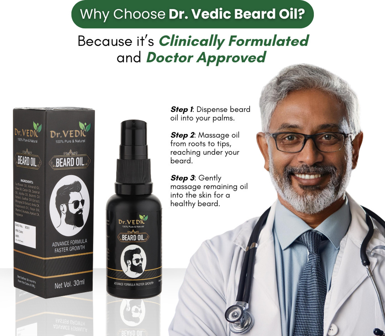 Image of Dr.Vedic Beard Hair Growth Oil For Faster Beard Growth And Thicker Looking Beard Hair Oil (30 g)