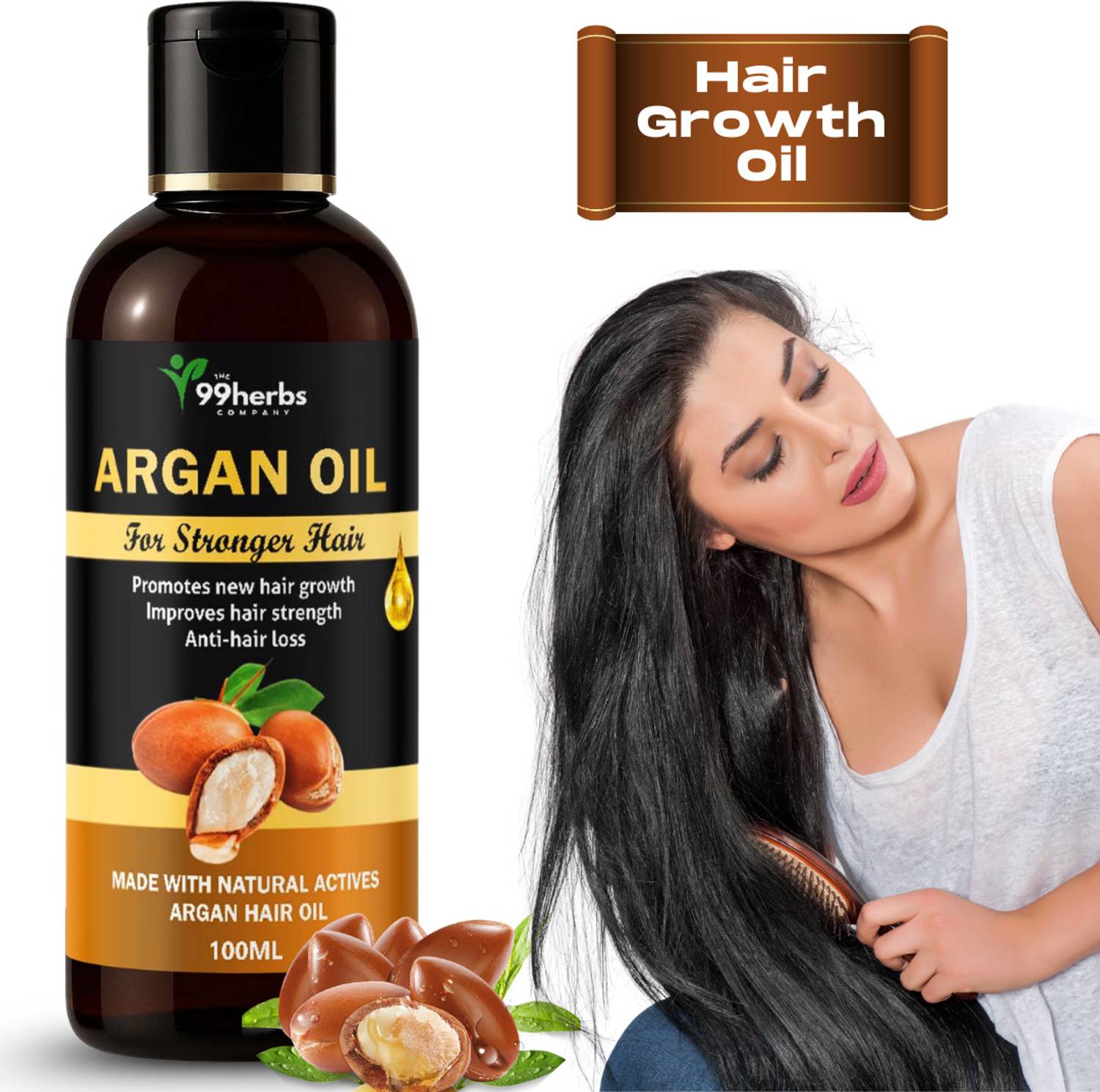 The 99 Herbs Company Argan Hair Oil for Hair Nourishment, Hair Fall Control & Shine 100ml Hair Oil