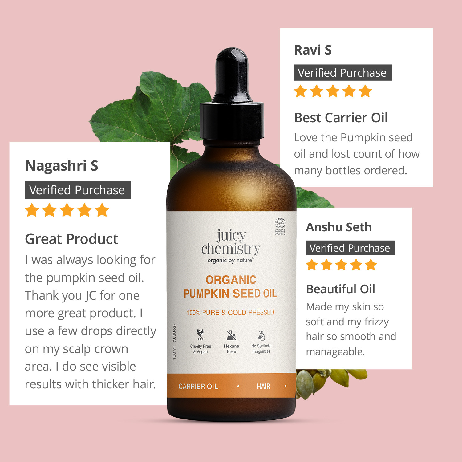 Image of Juicy Chemistry Organic Pumpkin Seed Oil | Cold-Pressed | 100% Pure|Nourishes Skin | Scalp & Hair Oil