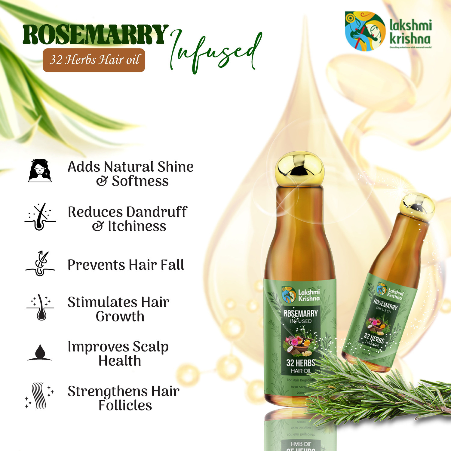 Image of Lakshmi Krishna 32 Herbs for Regrowth Volumizing Length preventing Fall Hair Oil