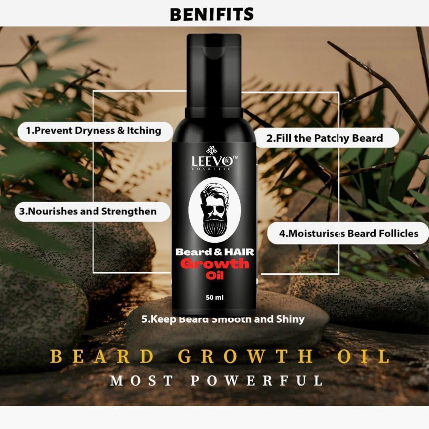 Image of LEEVO Natural Beard Oil with Botanical Ingredients for Soft Hair Oil