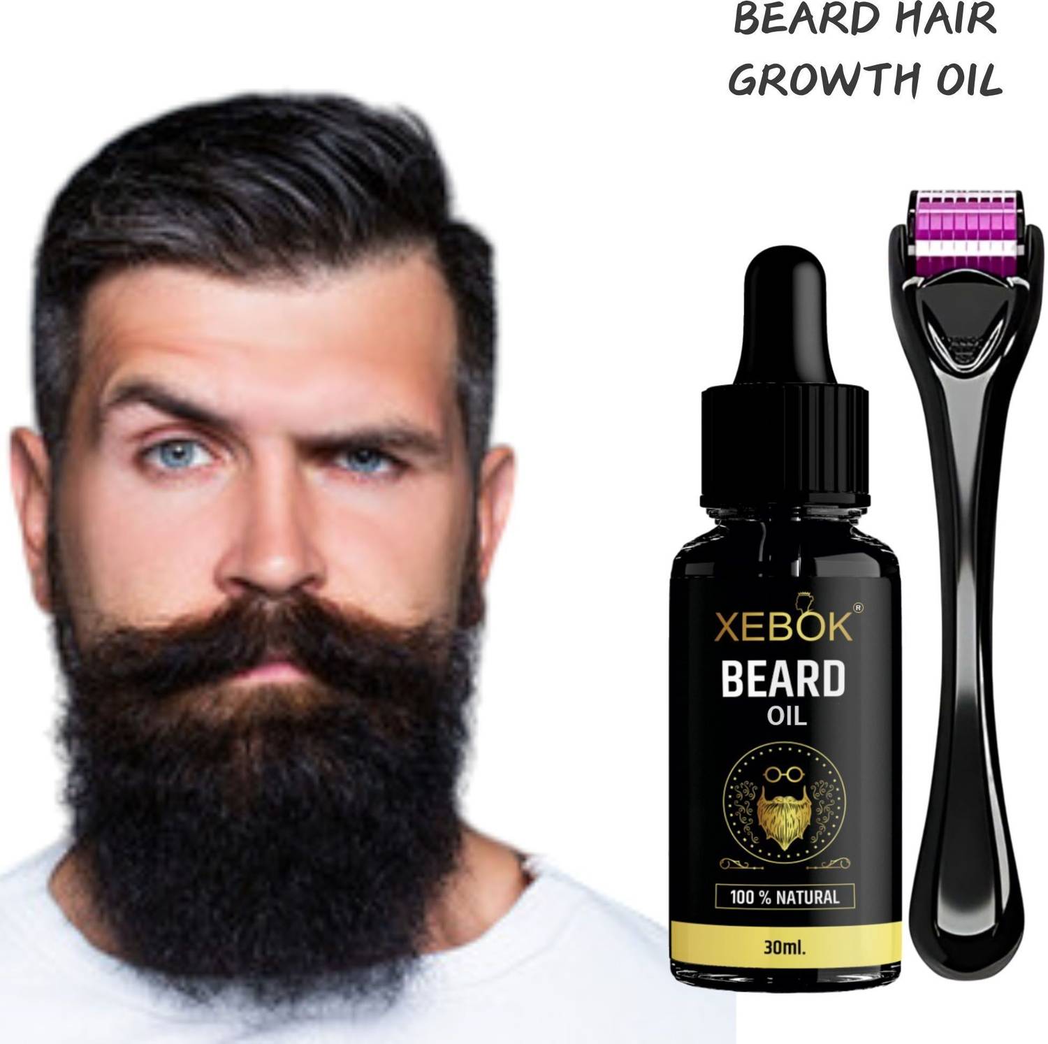 Xebok Best Beard Oil For Hair Growth and Derma Roller 0.5 mm Effe