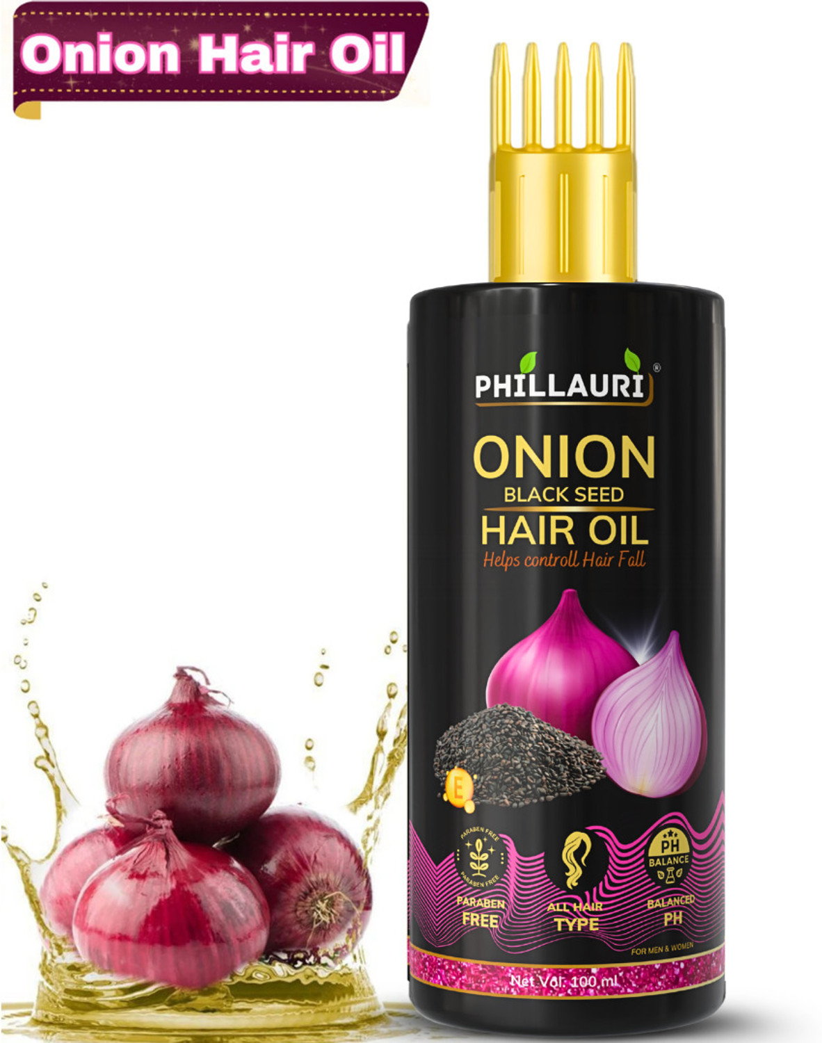 Image of Phillauri Black Seed Onion Hair Oil Hair Regrowth For Men And Women Beautiful Hair Hair Oil