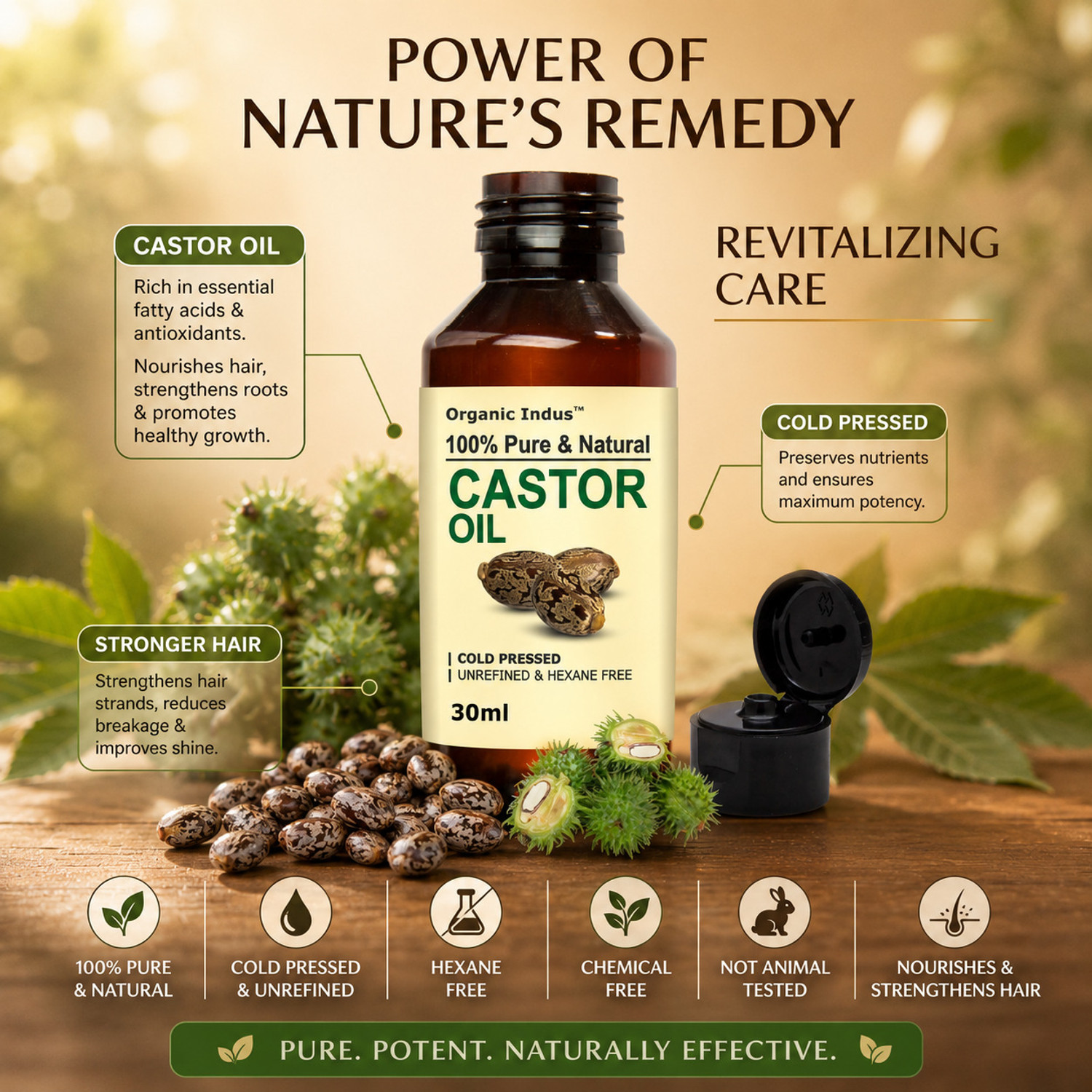 Image of Organic Indus Castor Oil - 50ml | Pure, Natural and Hexane Free | Promotes Hair Growth Hair Oil