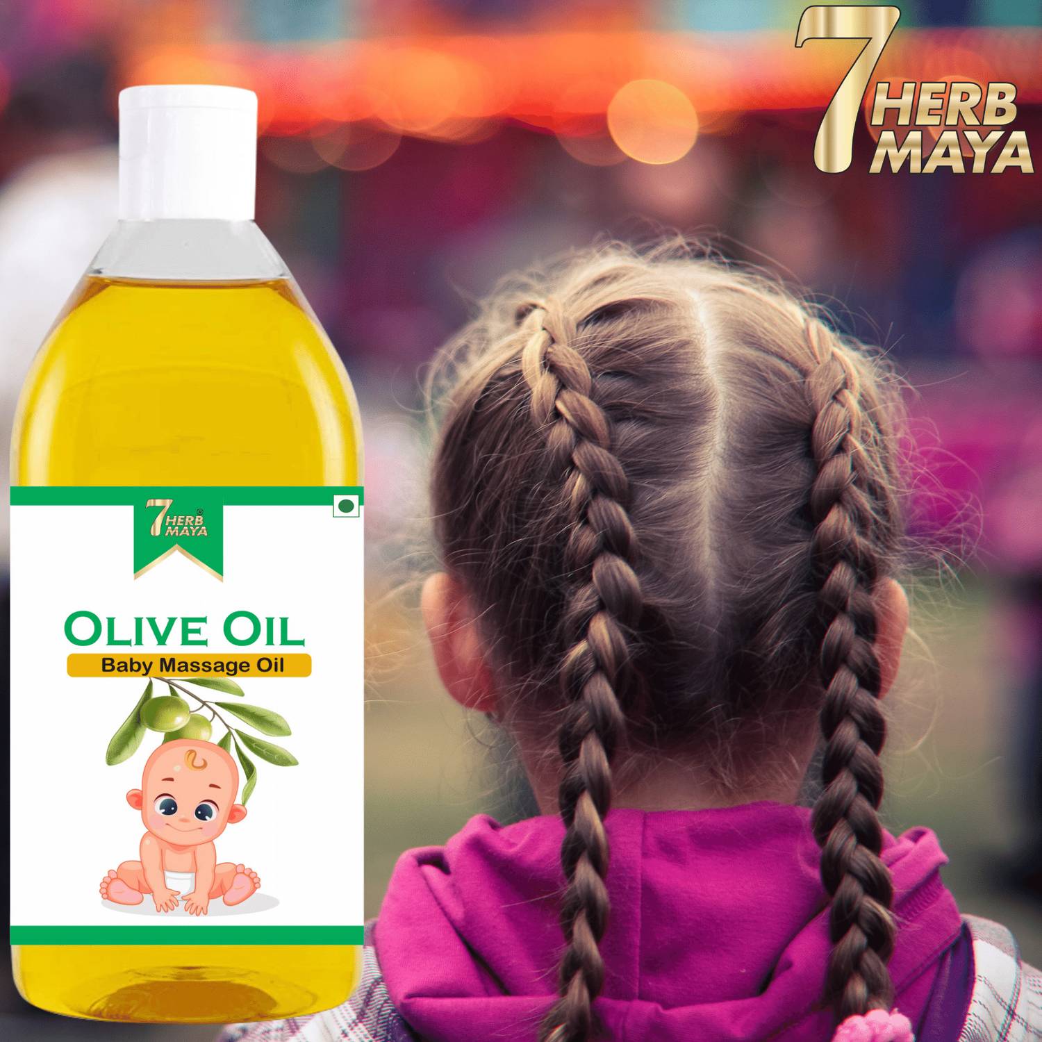 7Herbmaya Organic Baby Olive Oil With Vitamin E & K For Moisturizing & Hydrating Dry Skin Hair Oil