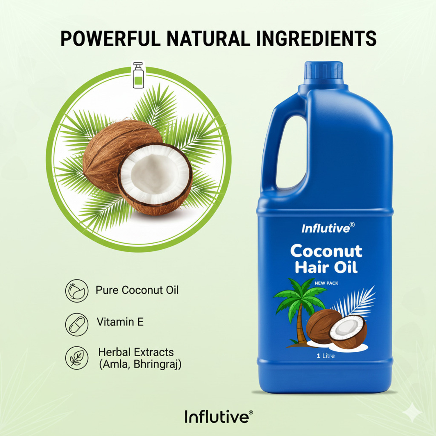 Image of Influtive COCONUT HERBAL HAIR OIL 1 LITRE NEW PACK Hair Oil