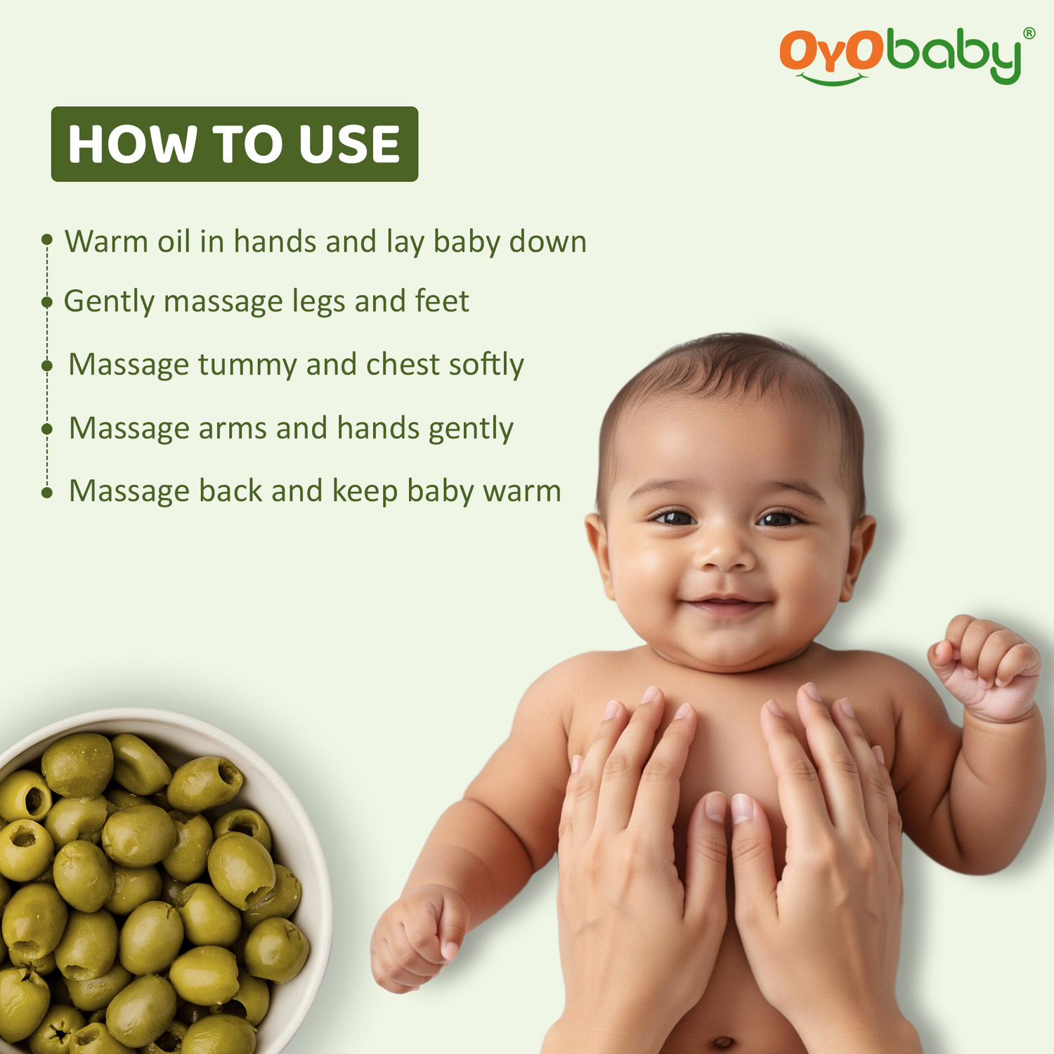 Image of Oyo Baby Baby Olive Oil Repairs and Prevents Skin and hair, Cold Pressed, Reduces Dandruff Baby Massage Olive Oil