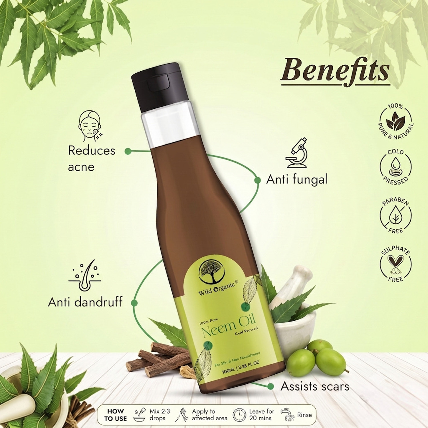 Image of WILD ORGANIC Cold Pressed Neem Hair & Skin Oil Hair Oil
