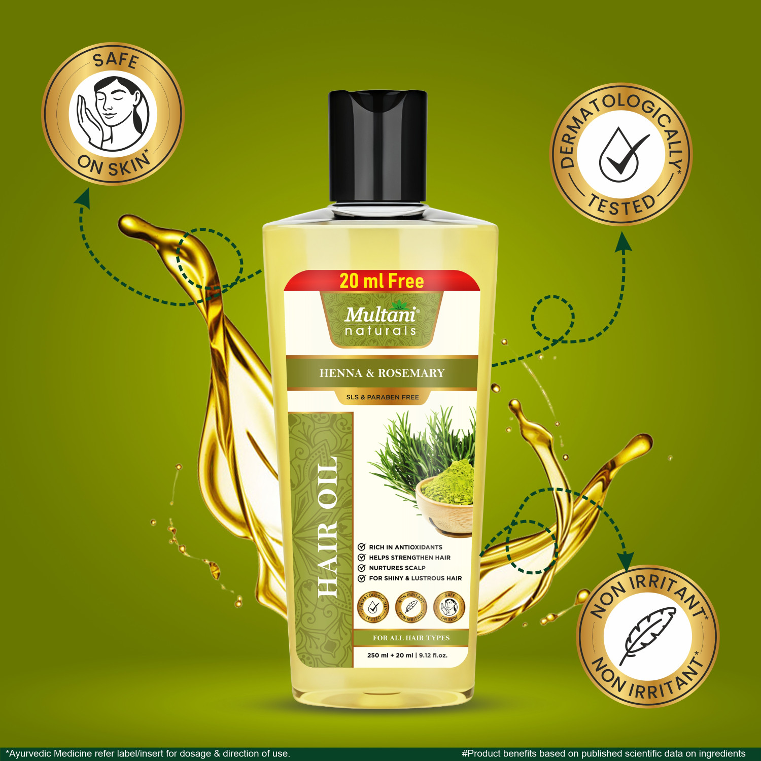 Image of Multani Naturals Henna & Rosemarry Hair Oil | Helps Strengthen Hair & Scalp - Hair Oil