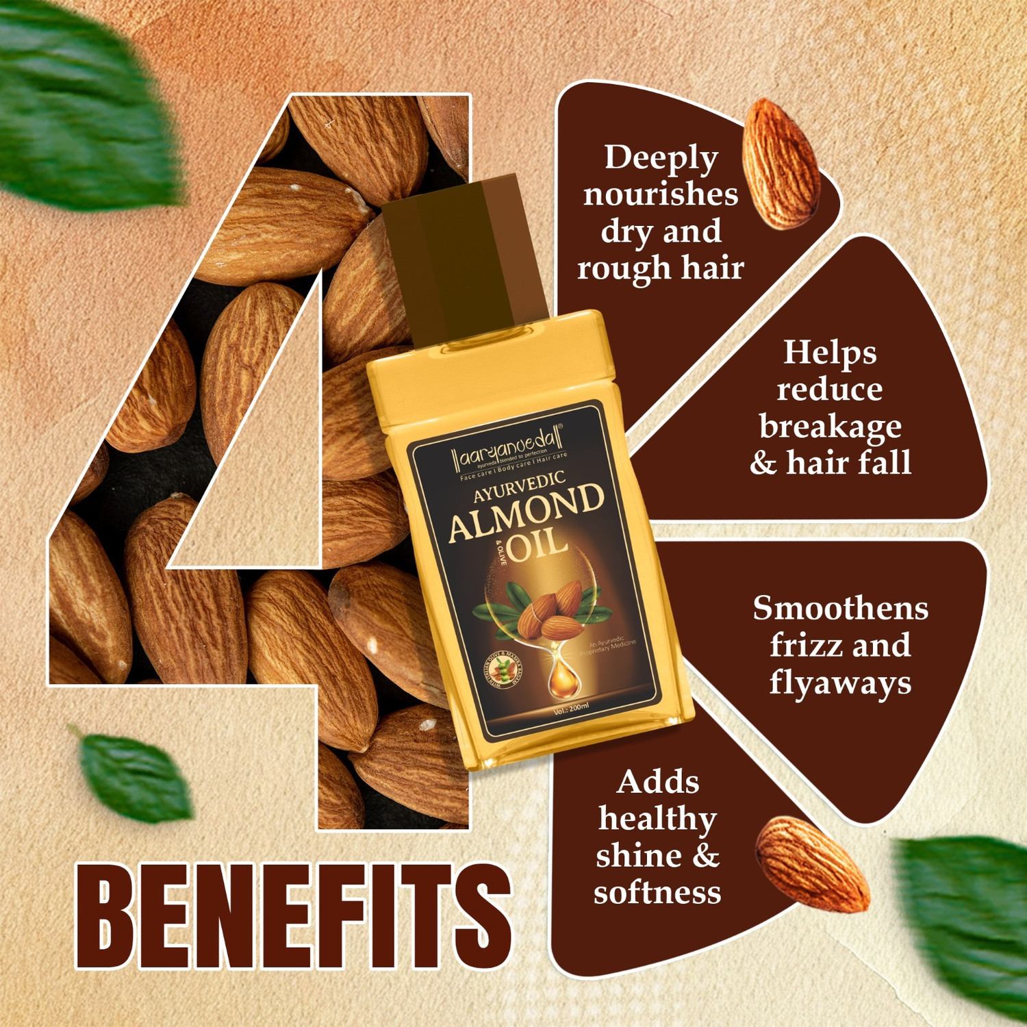 Image of Aaryanveda Almond & Olive Hair Oil for All Hair Type; 200ml (Pack of 2) Hair Oil