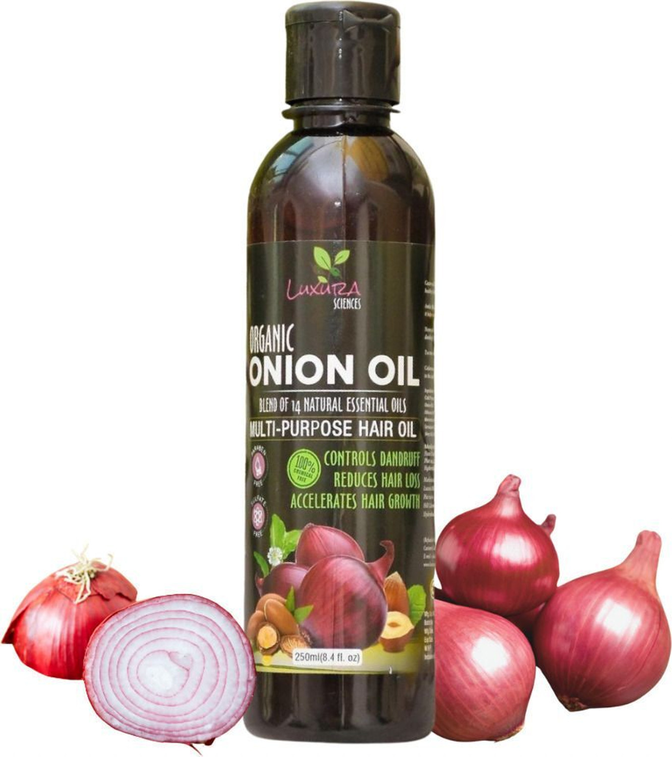Image of LUXURA SCIENCES Onion Hair Oil 250 ML with 14 Essential Oils, Onion Hair Oil For Hair Growth Hair Oil