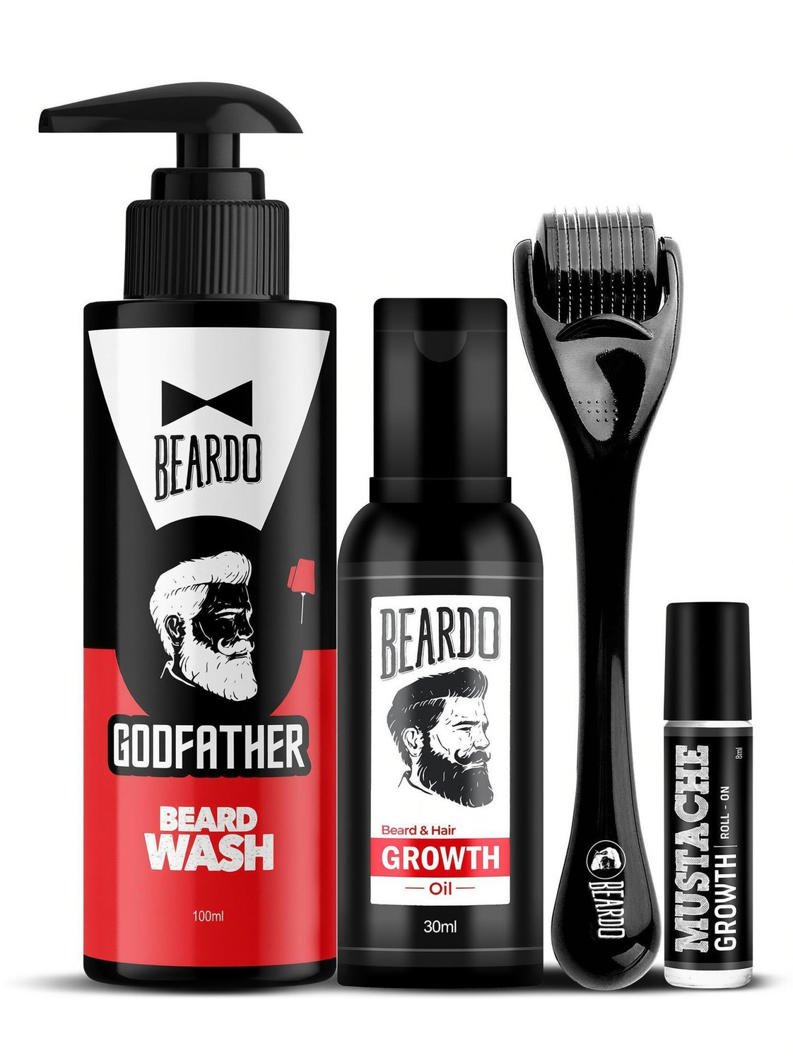 Image of BEARDO Growth Kit Beard , GodFather Beard Wash, Mustache Roll On &Dermaroller