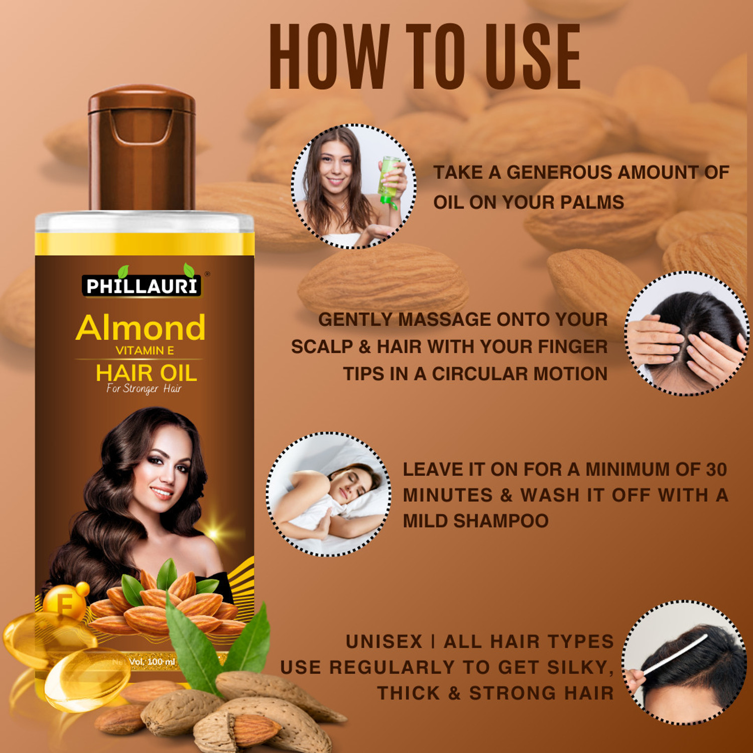 Image of Phillauri Almond And Vitamin E Hair Oil for better Hair Growth And Anti Hairfall Hair Oil