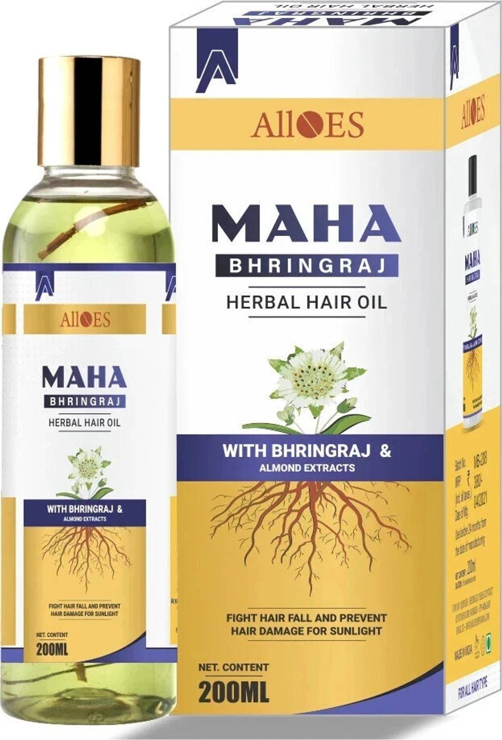Alloes Pharmaceuticals Maha Bhringaraj Oil All Hair Types, herbal oil with bhringraj and almond 200 ml Hair Oil