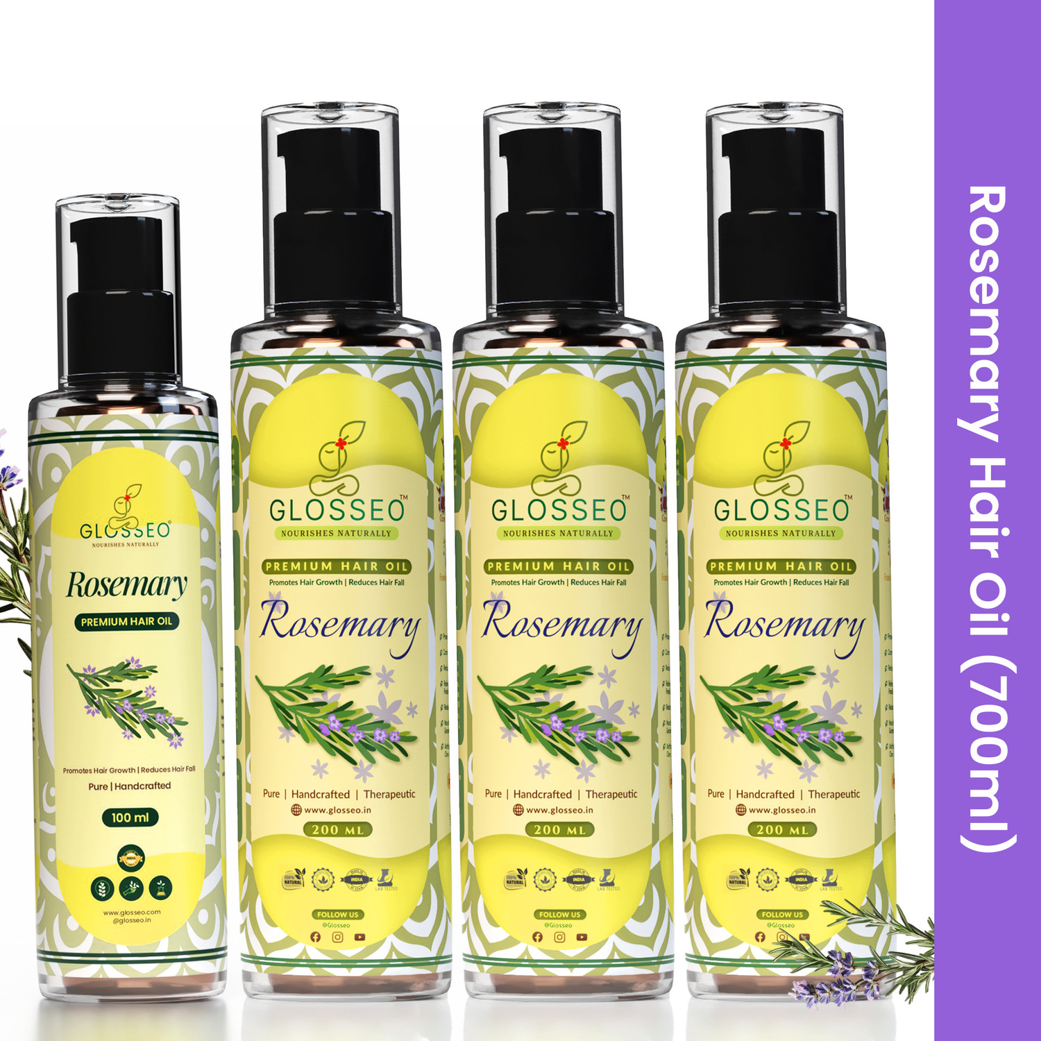 Image of Glosseo Rosemary Premium Hair Oil 700 ml | Hair Growth Oil | Helps Reduce Hair Fall Hair Oil