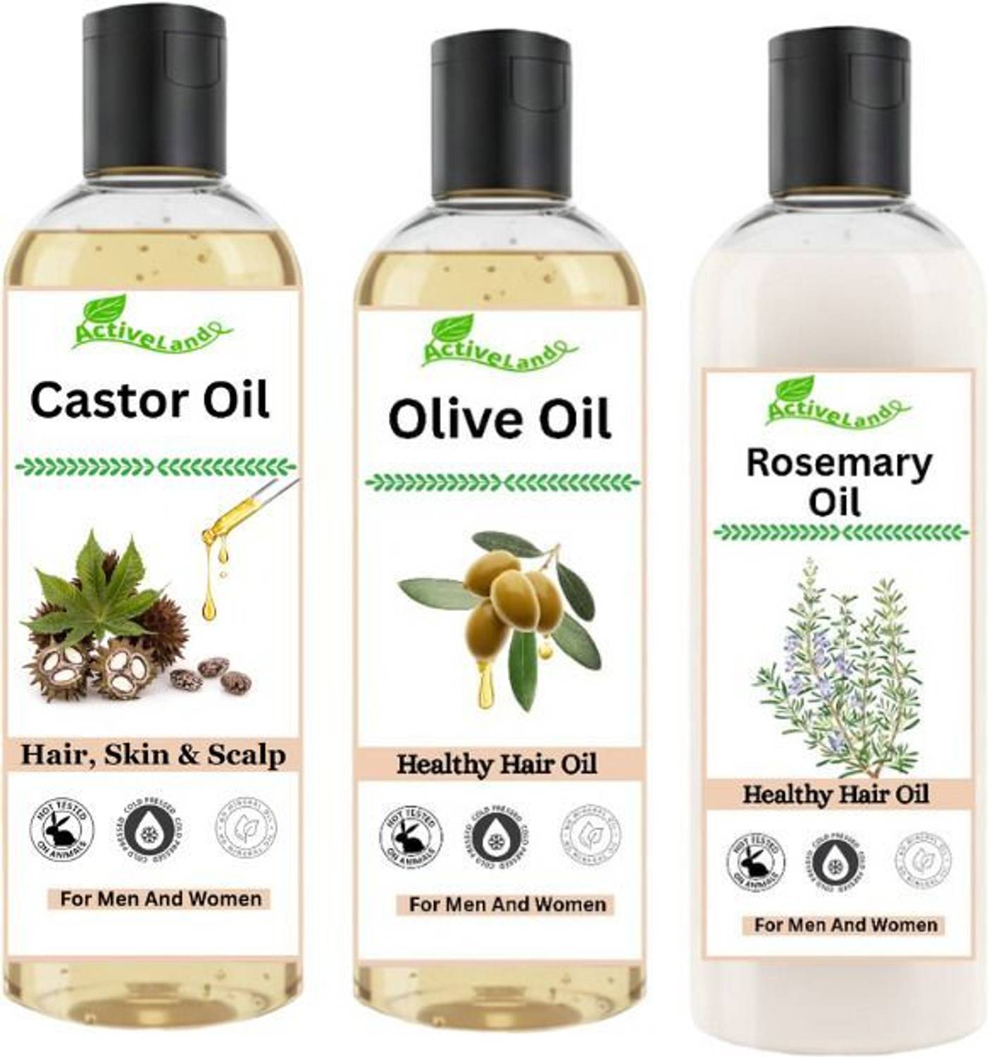 Activeland Rosemerry oil and castor oil and olive oil for hair growth 100ml each Hair Oil