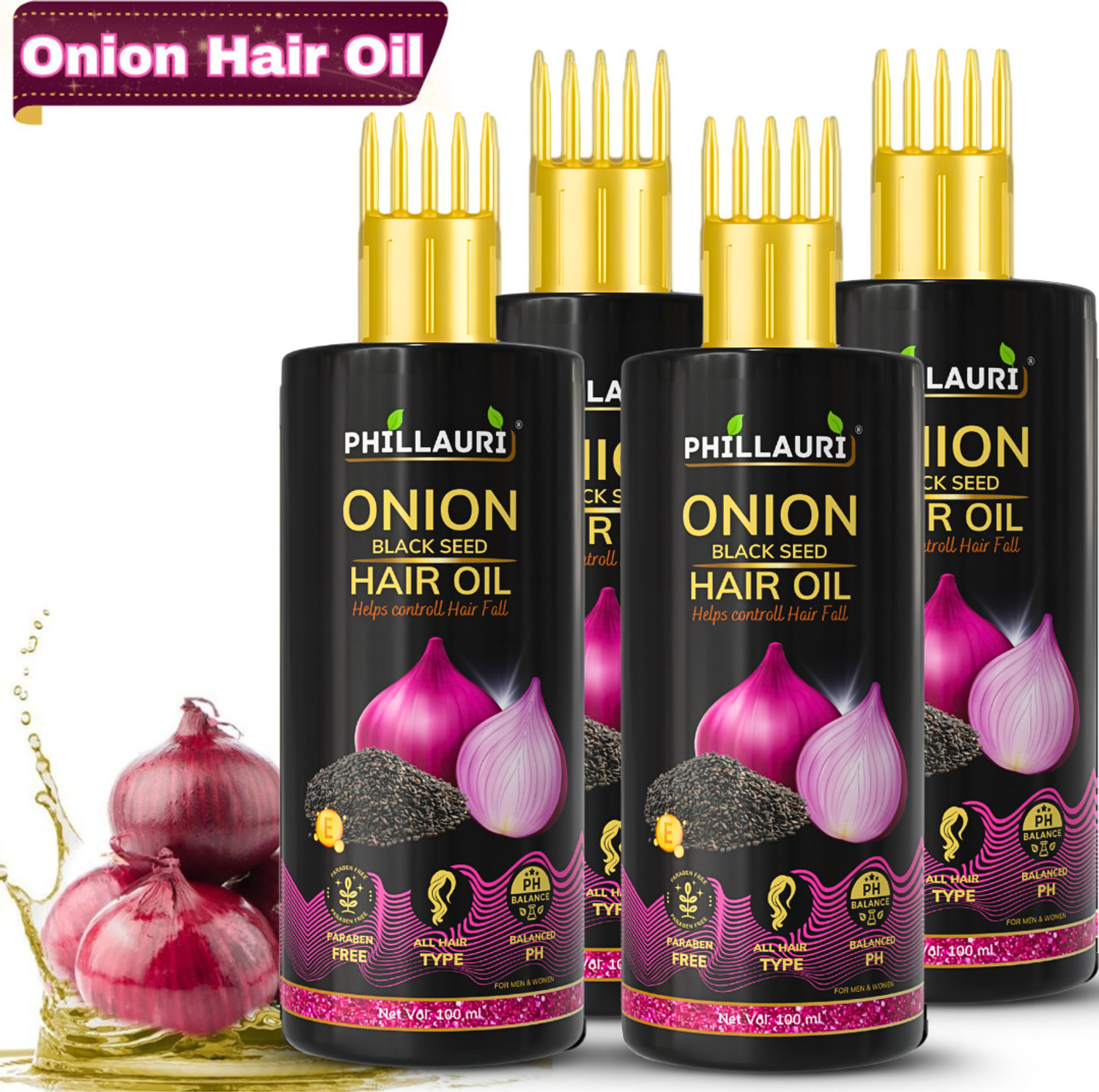 Image of Phillauri Black Seed Onion Hair Oil Hair Regrowth For Men And Women Beautiful Hair Hair Oil