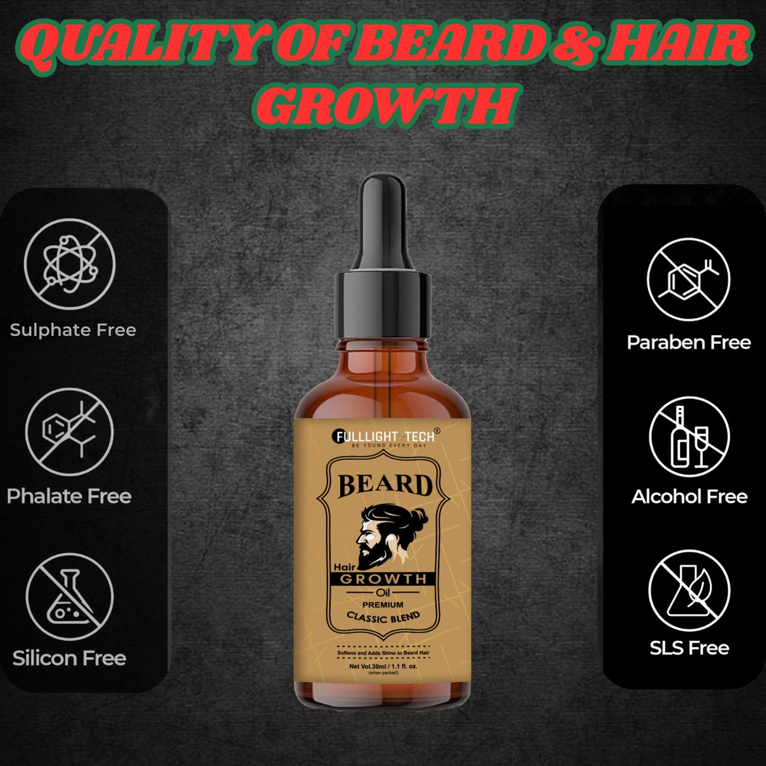 Image of FULLLIGHT TECH Beard oil Advanced Beard Growth Oil For Men Created by Barbers Hair Oli Hair Oil