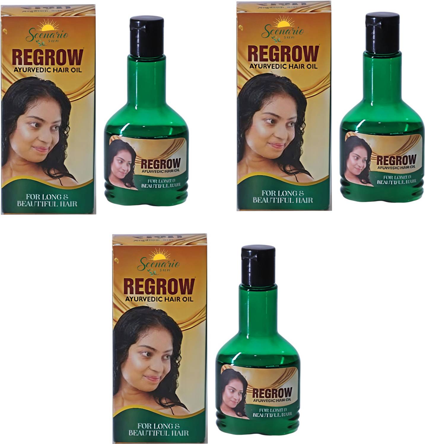 Scenario sun REGROW HAIR GROWTH OIL AND LONG & BEAUTIFUL HAIR PACK OF 3 Hair Oil
