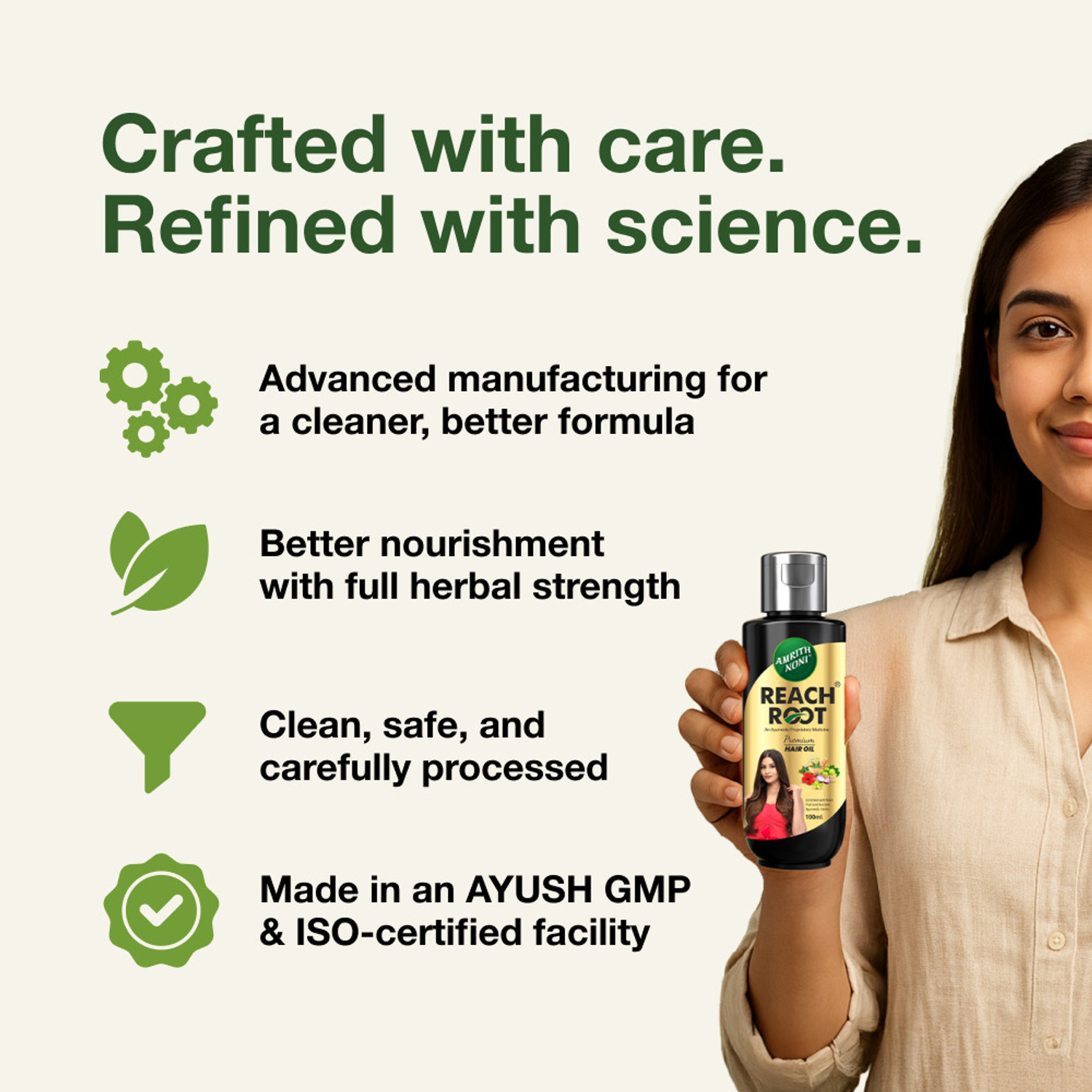 Image of AMRITH NONI Reach Root Premium Hair Oil 100ML - (Pack of 3*100ml) Hair Oil