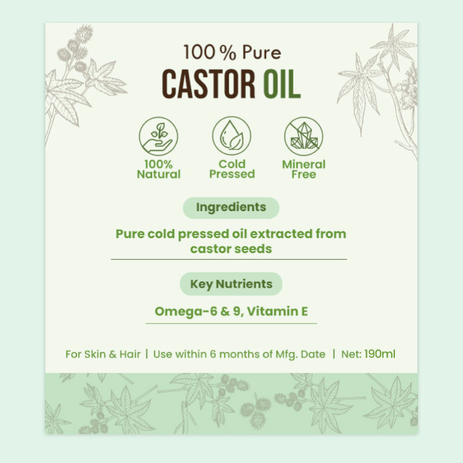 Image of Nat Habit Castor Oil Cold Pressed | Pure Castor Oil for Hair & Skin Care Hair Oil