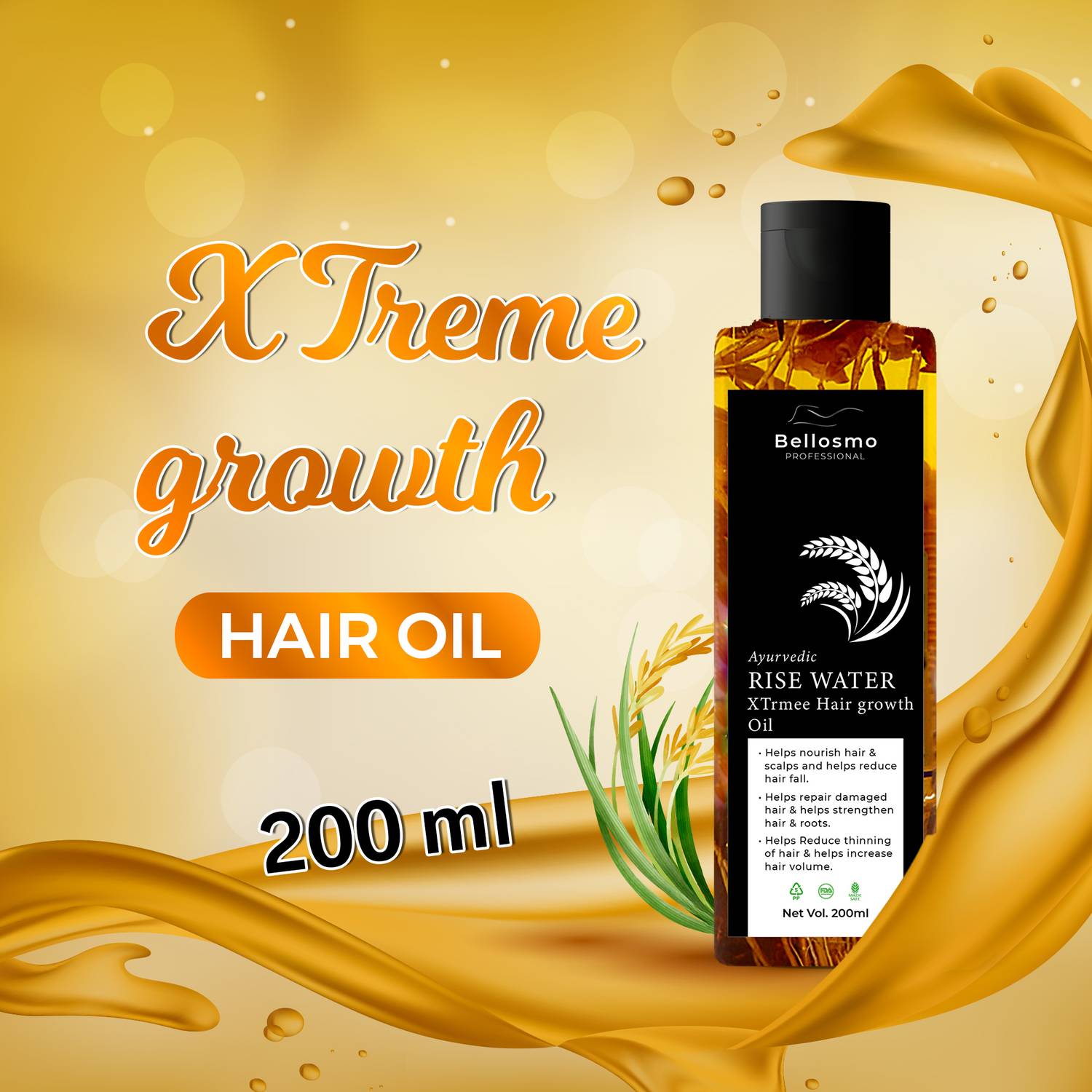 bellosmo PROFESSIONAL Xtreme Hair Oil Growth-Rice Water Hair,200ml