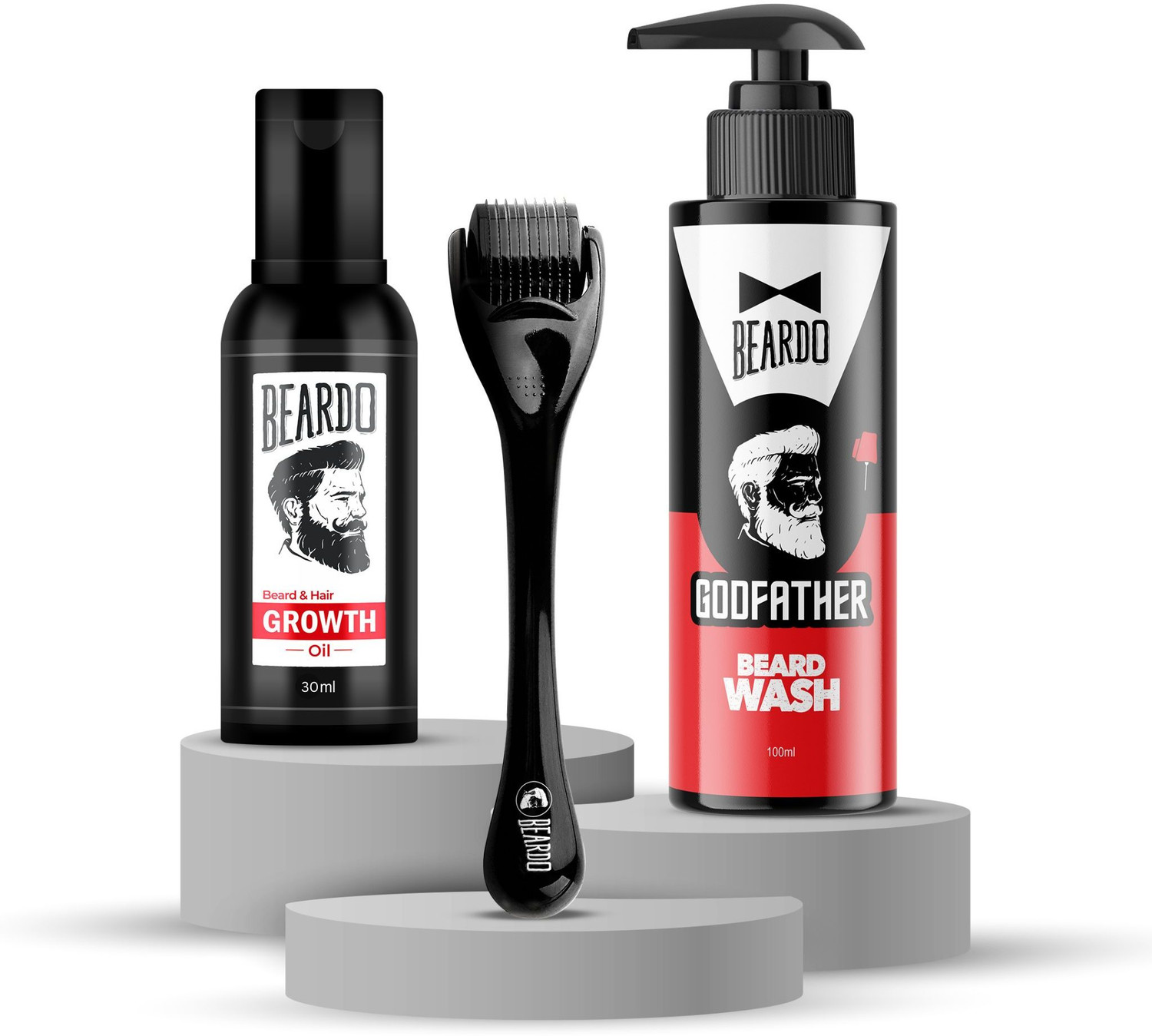 Image of BEARDO Beard and Hair Growth Oil, GodFather Beard Wash & Dermaroller | Faster Growth