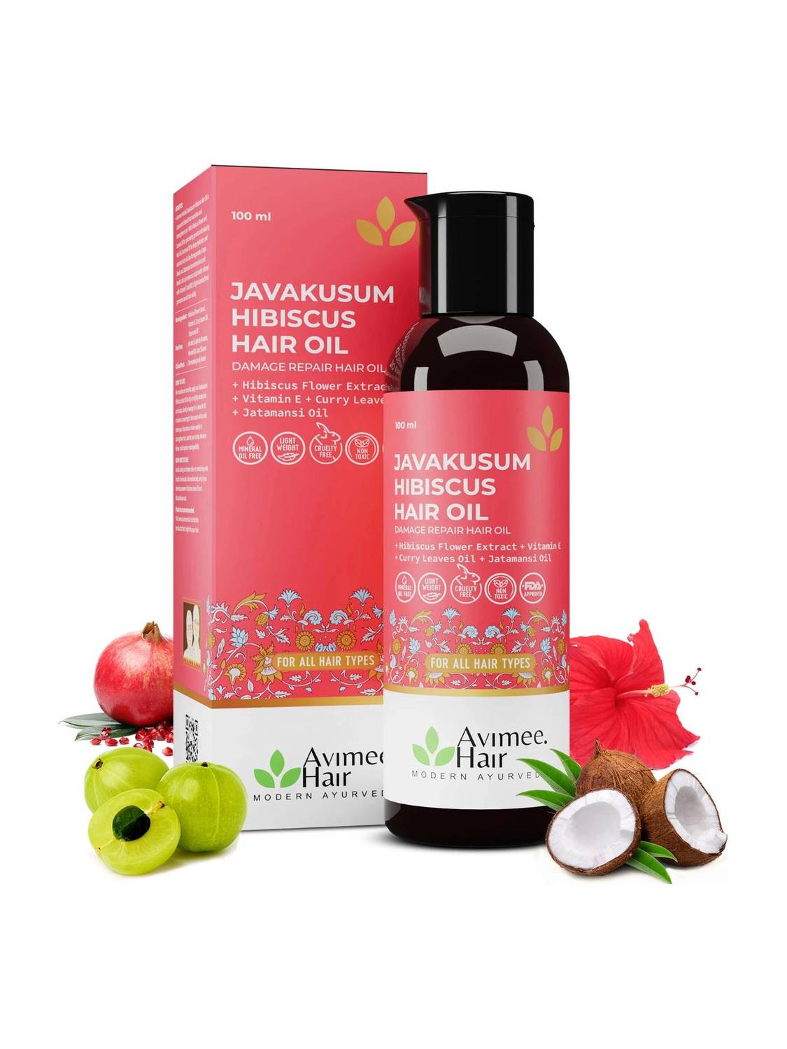 Avimee Herbal Javakusum Hibiscus Oil, With Vitamin C, For Hair Growth, Hair Oil