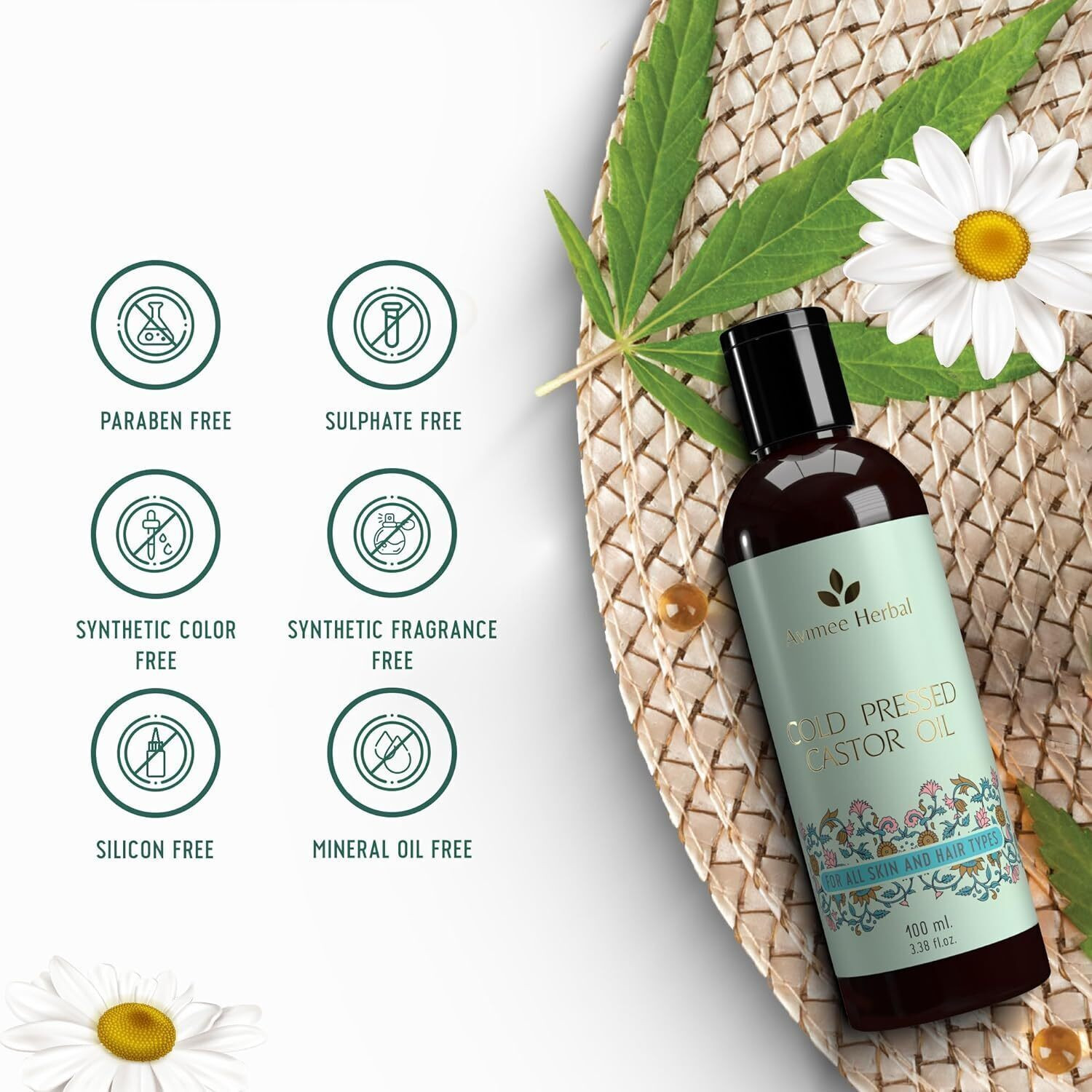 Image of Avimee Herbal Cold-Pressed 100% Pure Castor Hair Oil