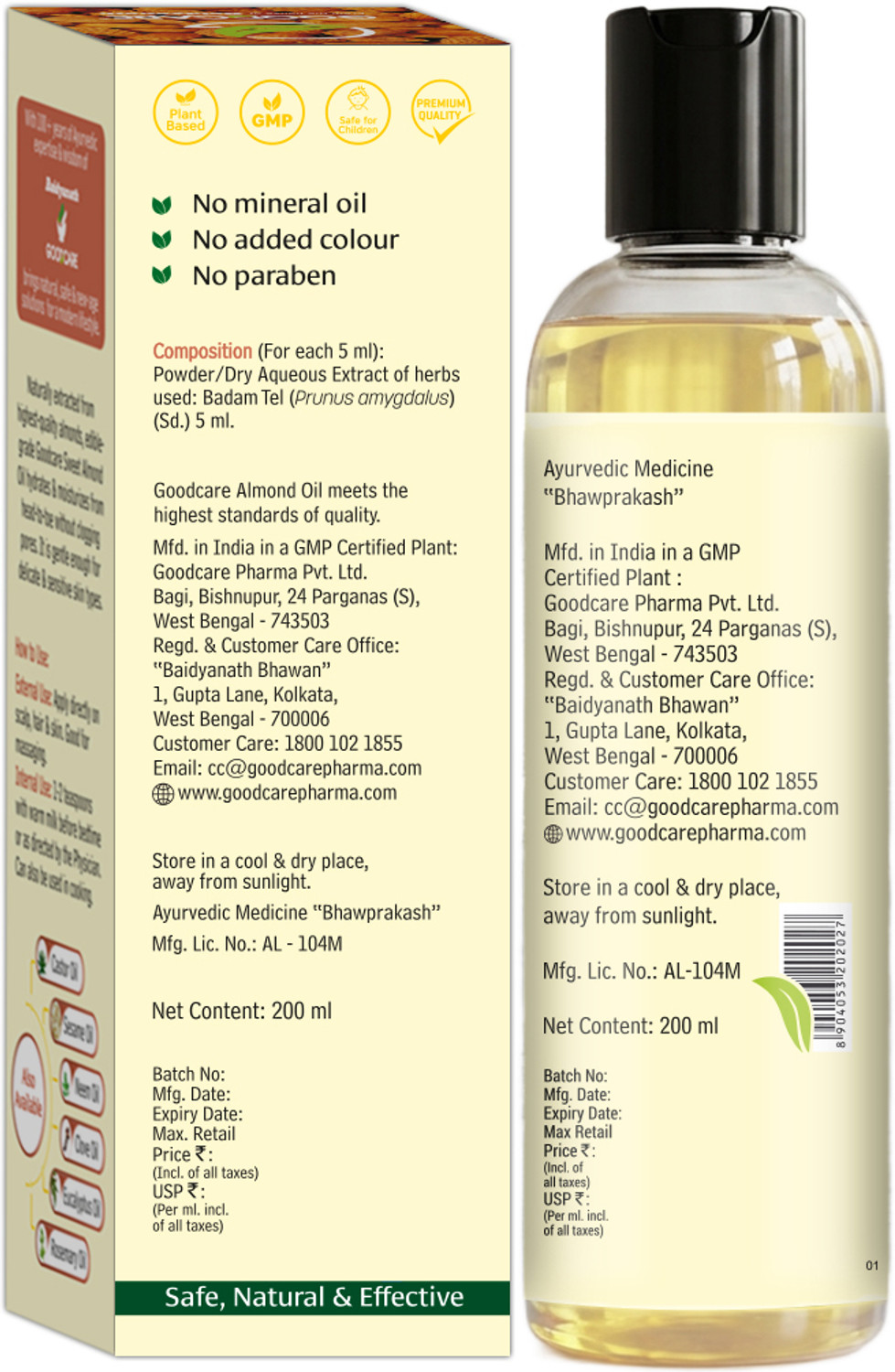 Image of GOODCARE Pure Rogan Badam Almond Oil for Skin, Hair & Memory Care Hair Oil