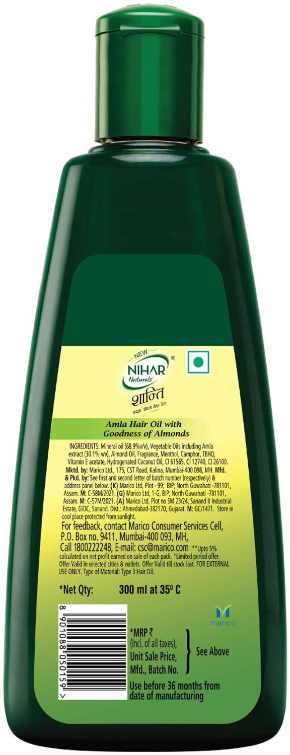 Image of Dabur Nihar Naturals Shanti Amla Badam Hair Oil 300 ML Hair Oil