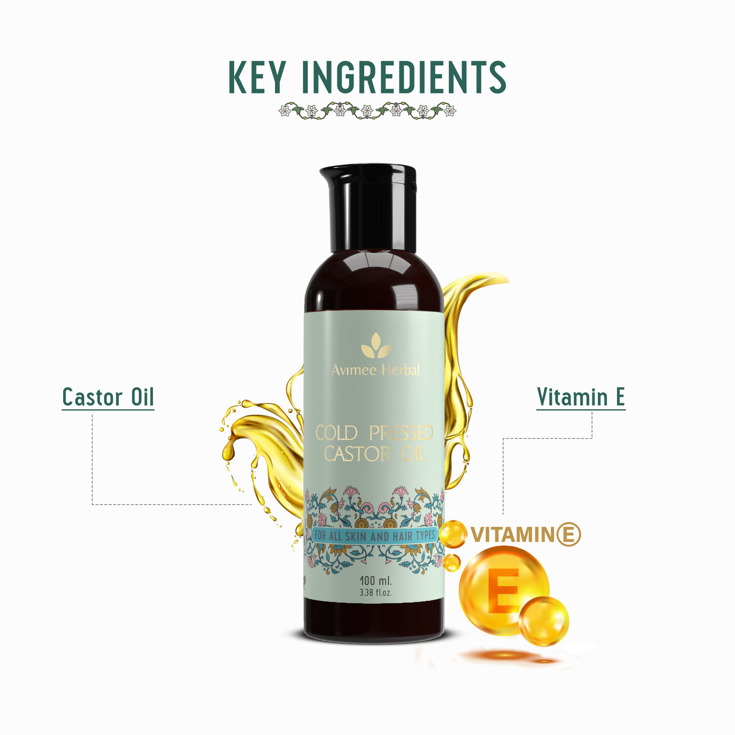 Image of Avimee Herbal Cold-Pressed 100% Pure Castor Hair Oil
