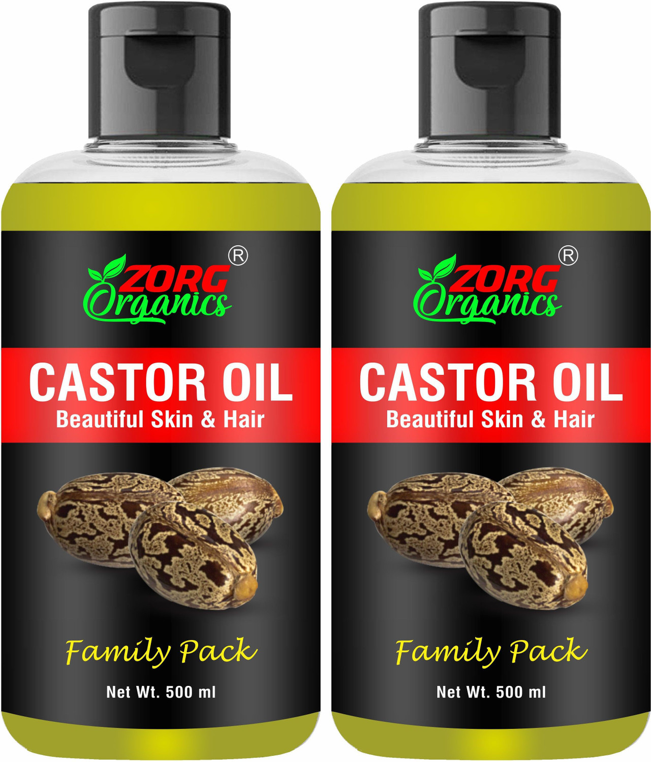 Image of Zorg Organics Cold-Pressed 100% Pure Castor Oil For Hair and Skin - Pack of 2 Hair Oil (1000 ml)