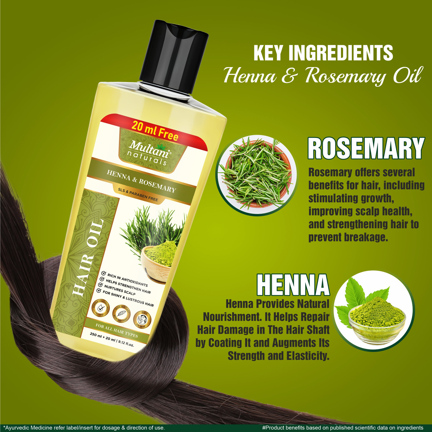 Image of Multani Naturals Henna & Rosemarry Hair Oil | Helps Strengthen Hair & Scalp - Hair Oil